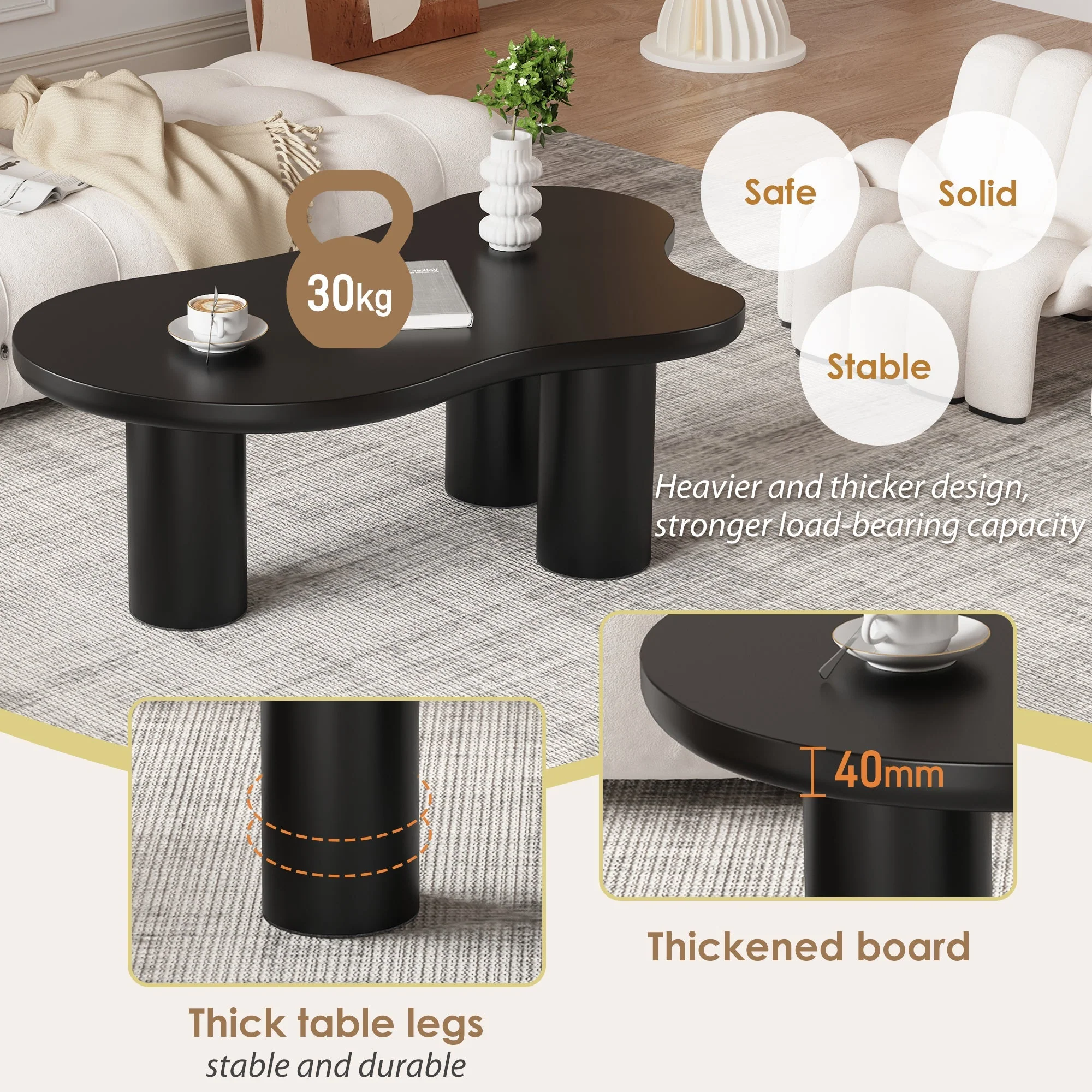 Cloud Coffee Table Irregular Shape 107x66cm MDF/PVC Legs - Image 9