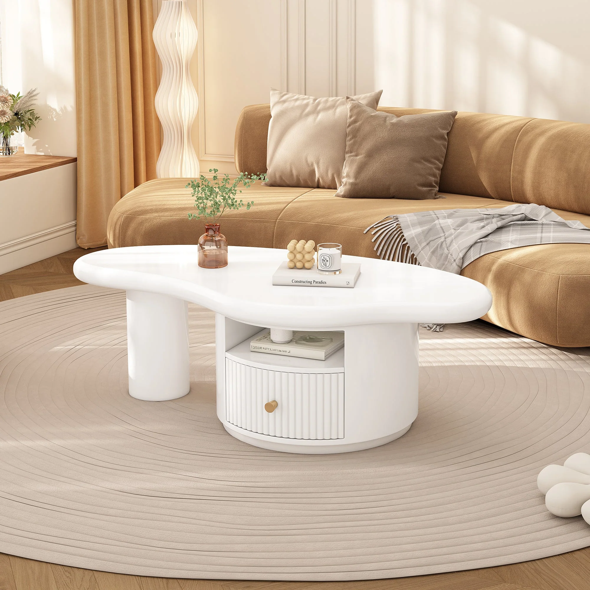 Cloud Coffee Table, Irregular Shape 110cm with Drawer, MDF