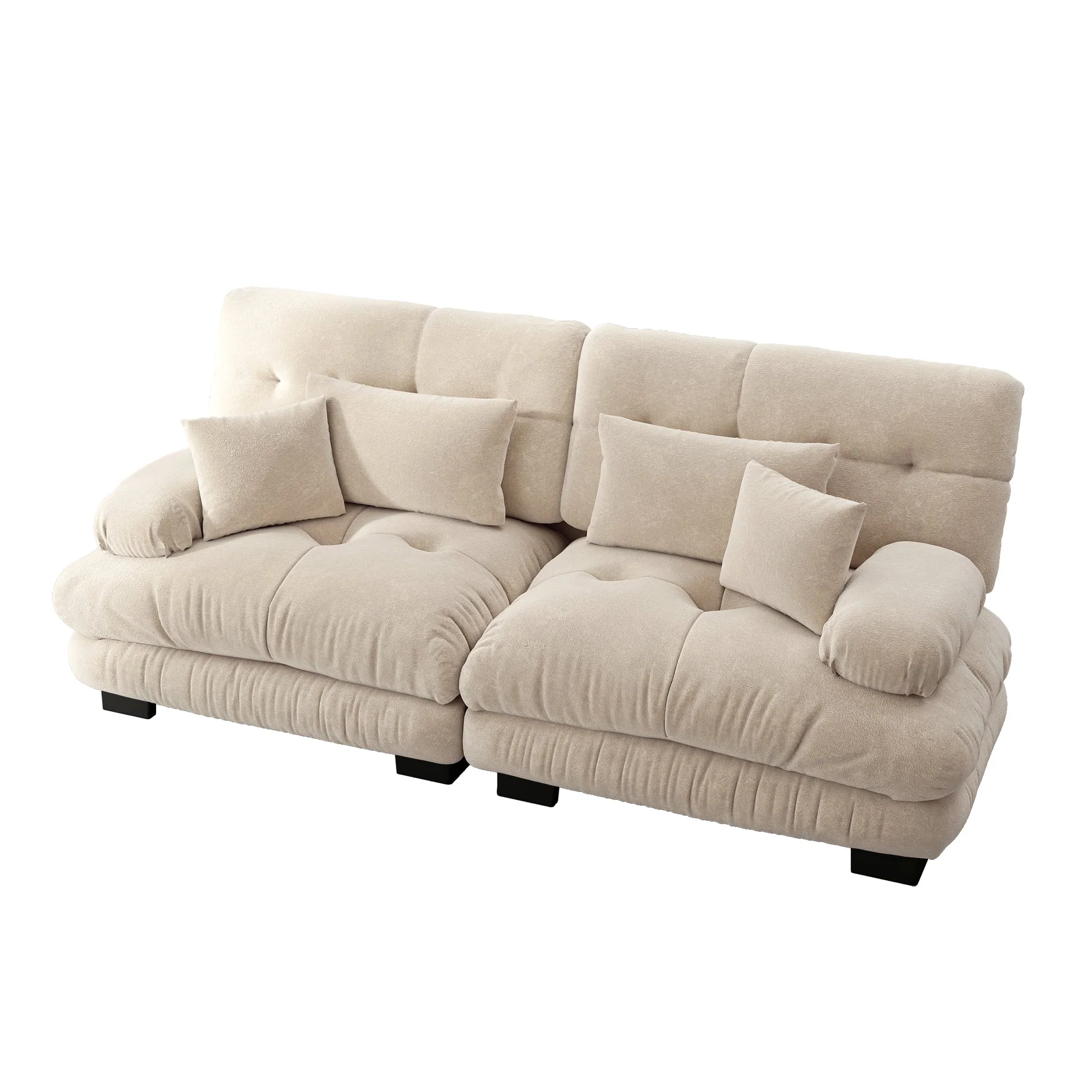 Cloud Corner Sofa, Double with Lumbar & Decorative Cushions, Chenille Light Brown - Image 5
