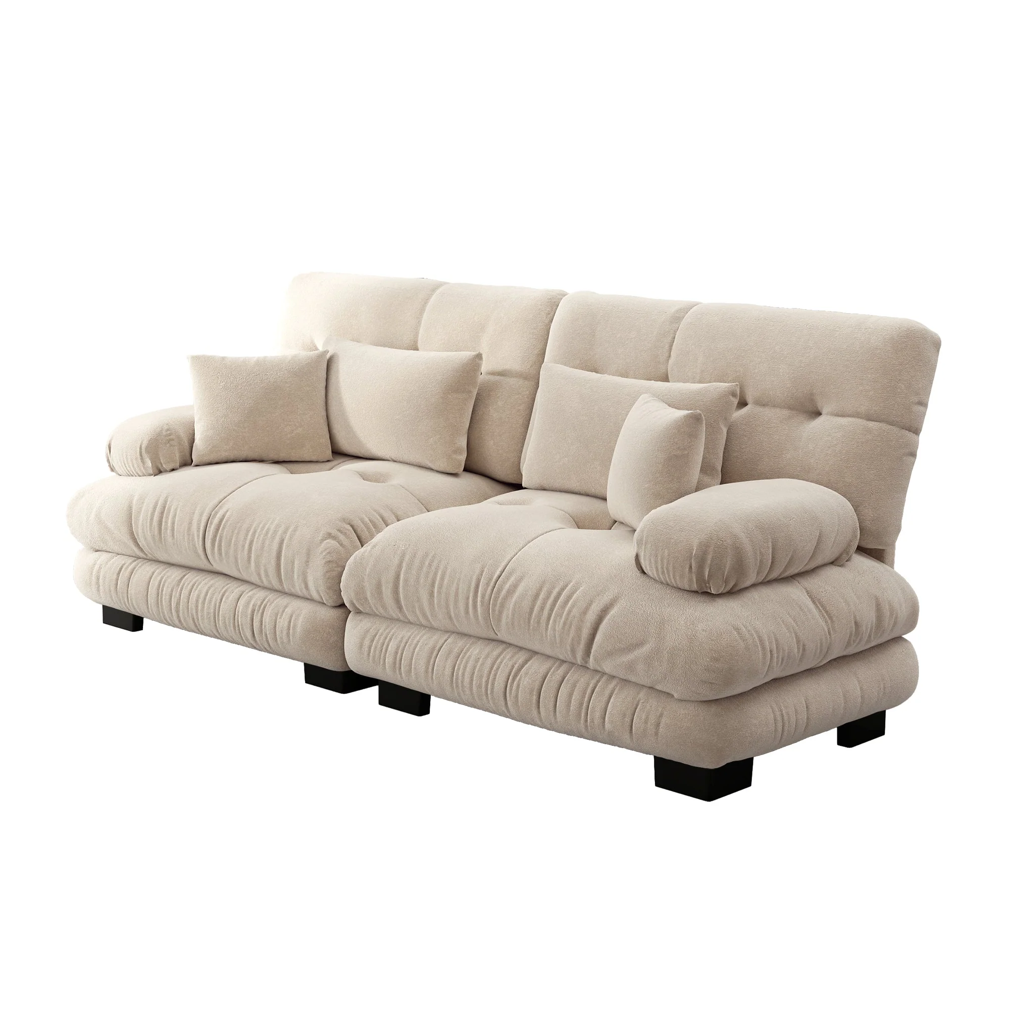 Cloud Corner Sofa, Double with Lumbar & Decorative Cushions, Chenille Light Brown - Image 6