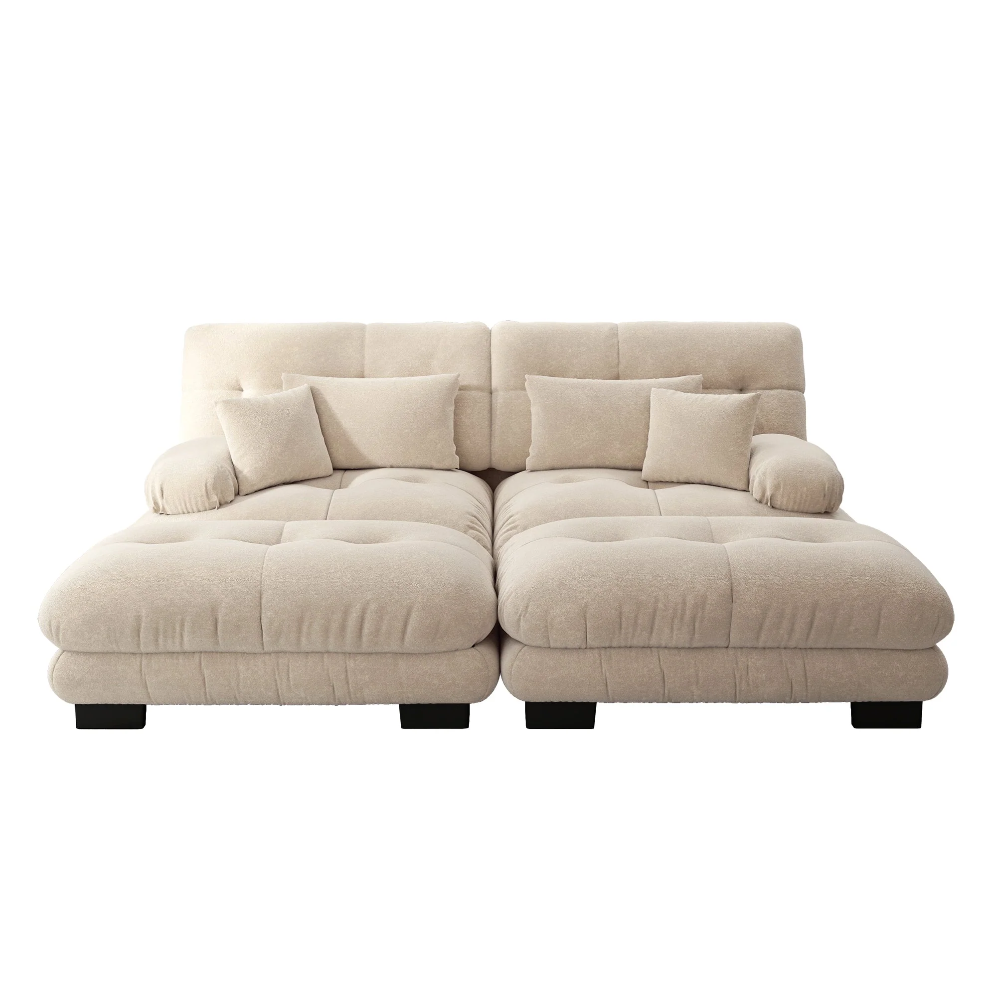Cloud Corner Sofa, Double with Lumbar & Decorative Pillows, Ottomans, Chenille Light Brown - Image 4