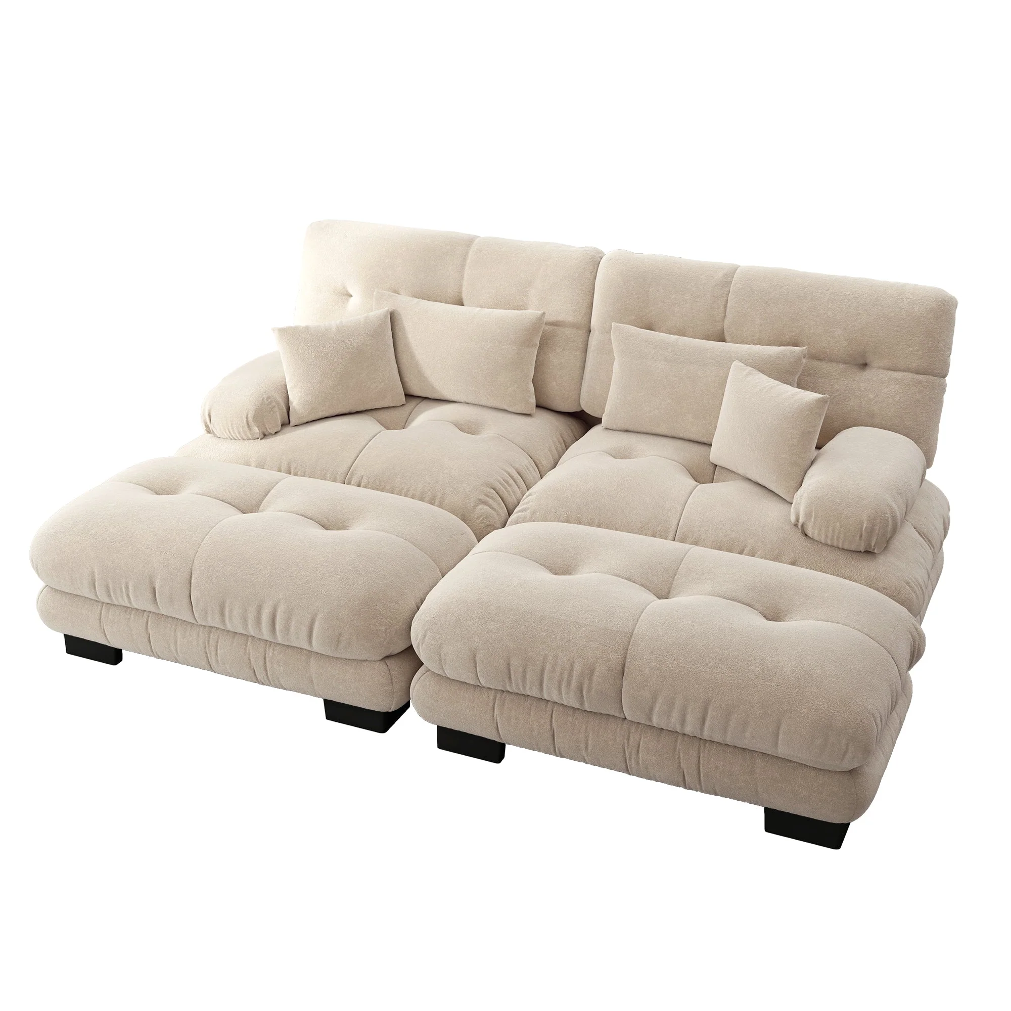 Cloud Corner Sofa, Double with Lumbar & Decorative Pillows, Ottomans, Chenille Light Brown - Image 5