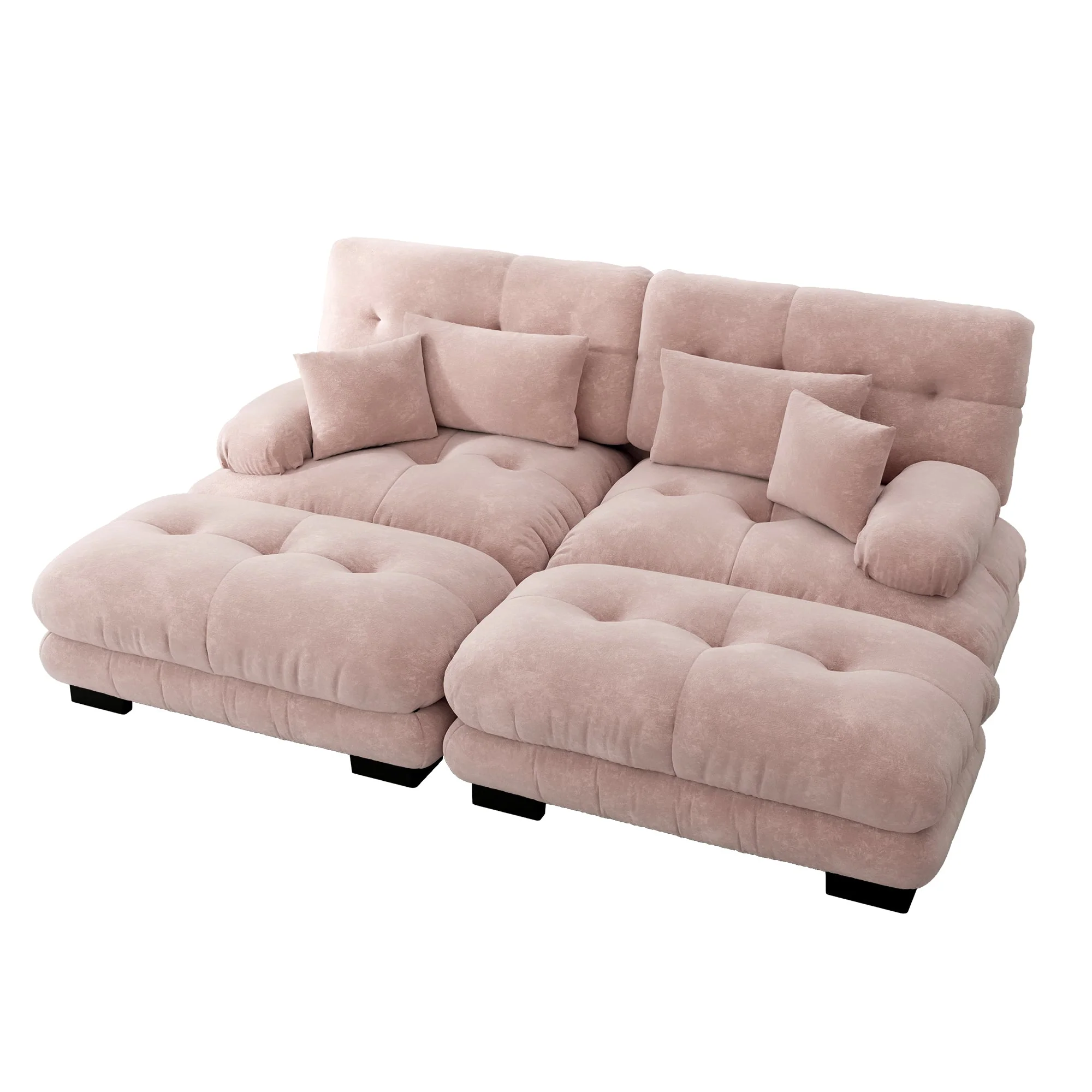 Cloud Corner Sofa, Double with Lumbar & Decorative Pillows, Ottomans, Chenille Pink - Image 6