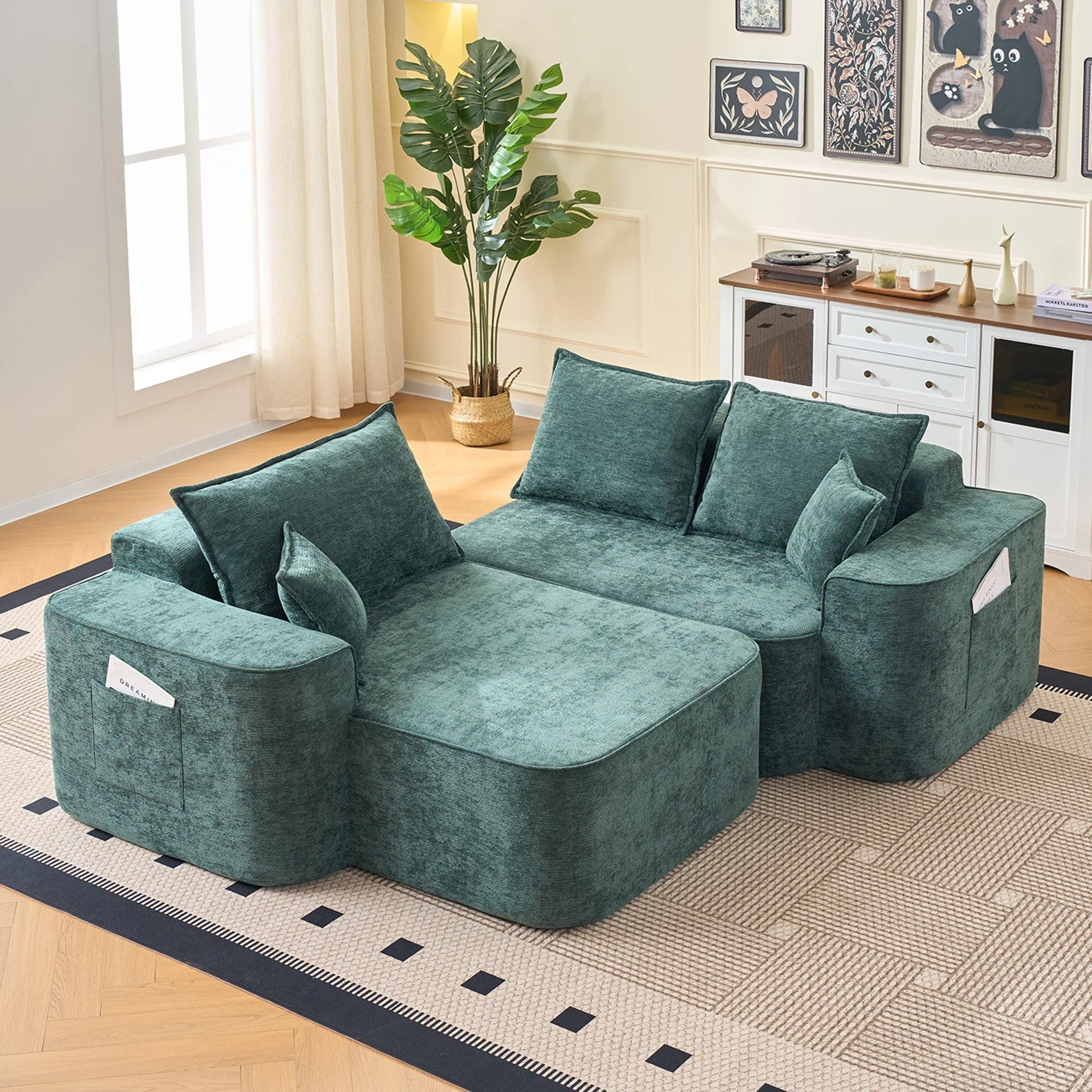 Cloud Couch L-Shaped Corner Sofa, 262cm with XXL Deep Seat and Chaise Longue, Green Chenille - Image 4