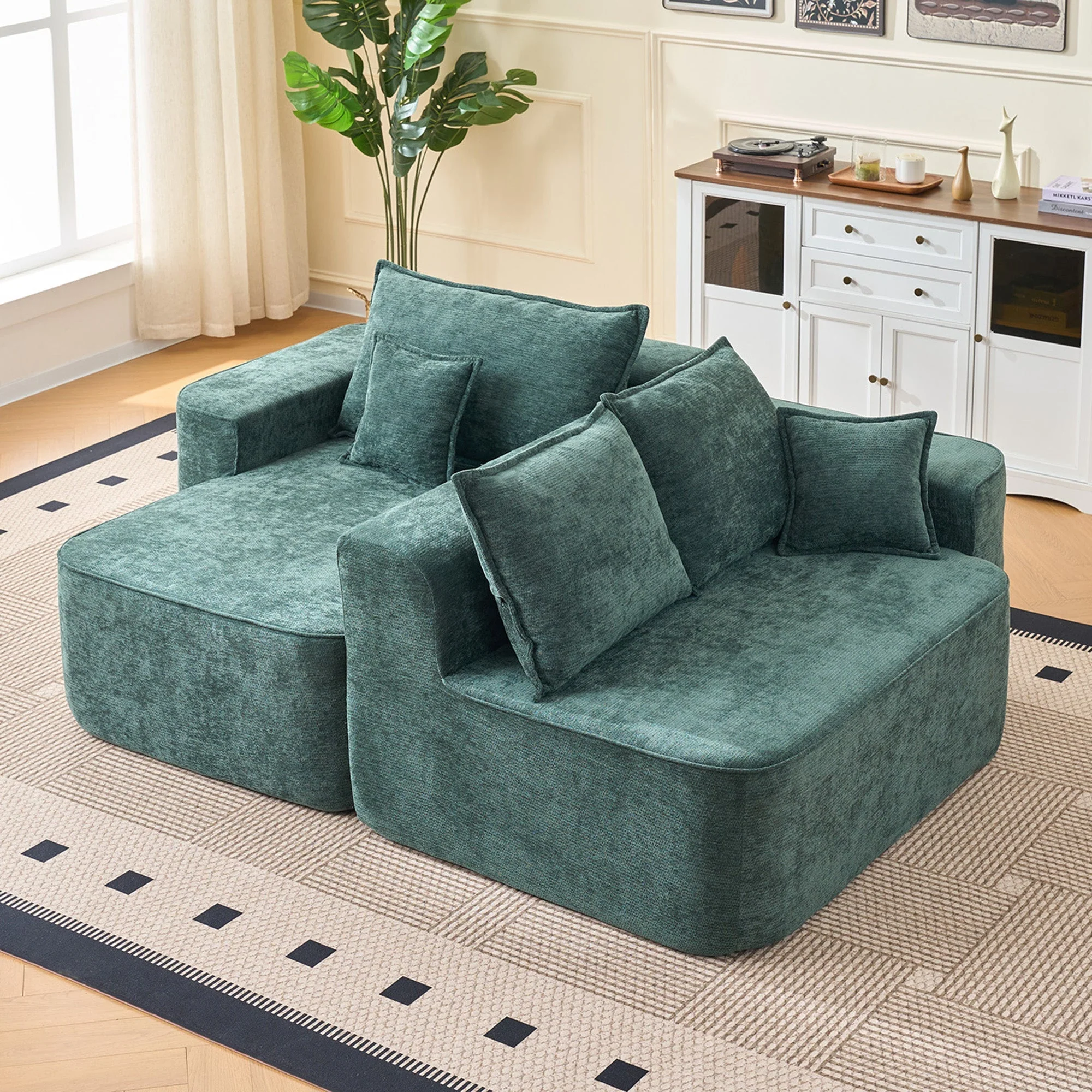 Cloud Couch L-Shaped Corner Sofa, 262cm with XXL Deep Seat and Chaise Longue, Green Chenille - Image 5