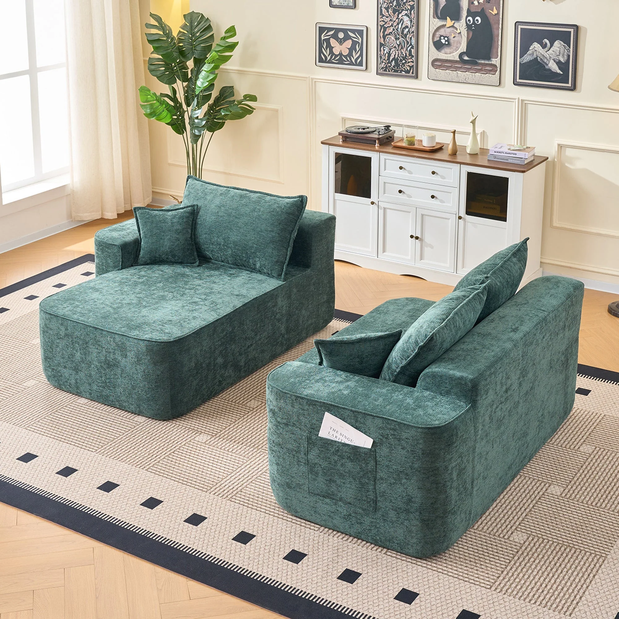 Cloud Couch L-Shaped Corner Sofa, 262cm with XXL Deep Seat and Chaise Longue, Green Chenille - Image 6