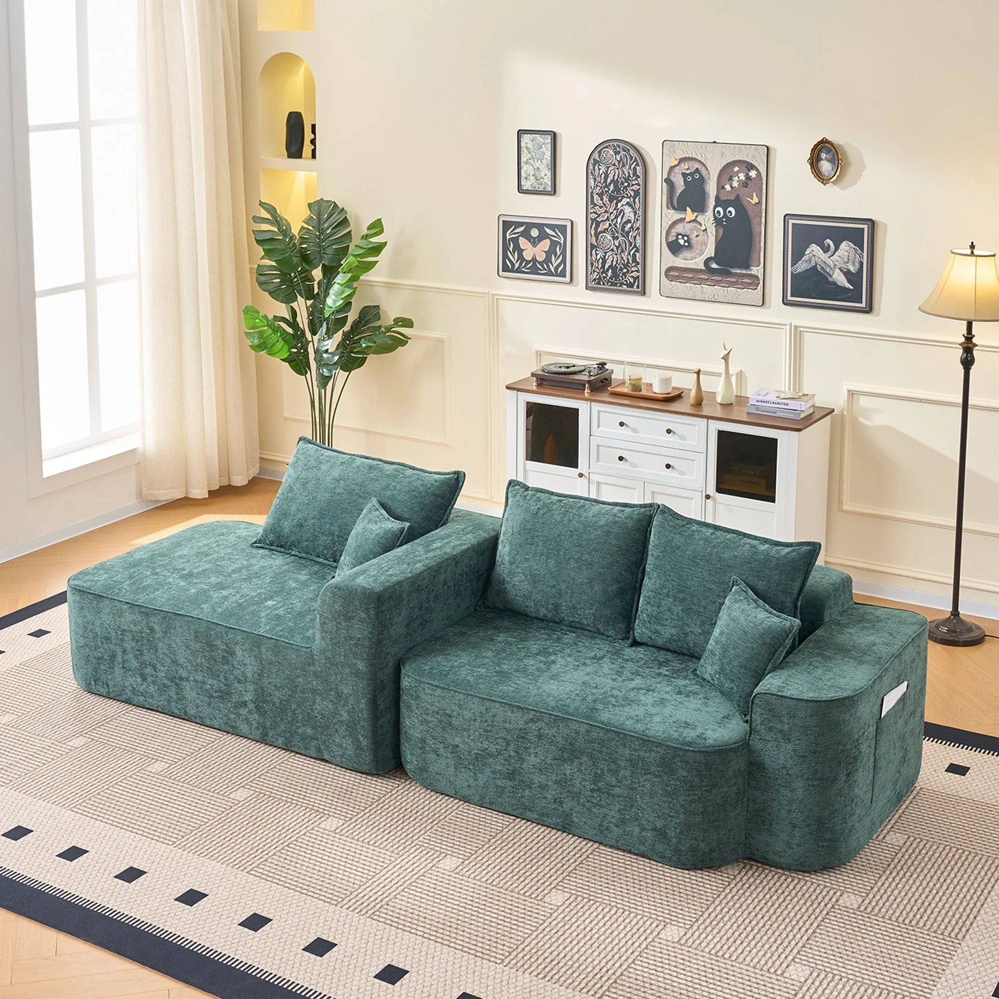 Cloud Couch L-Shaped Corner Sofa, 262cm with XXL Deep Seat and Chaise Longue, Green Chenille - Image 7