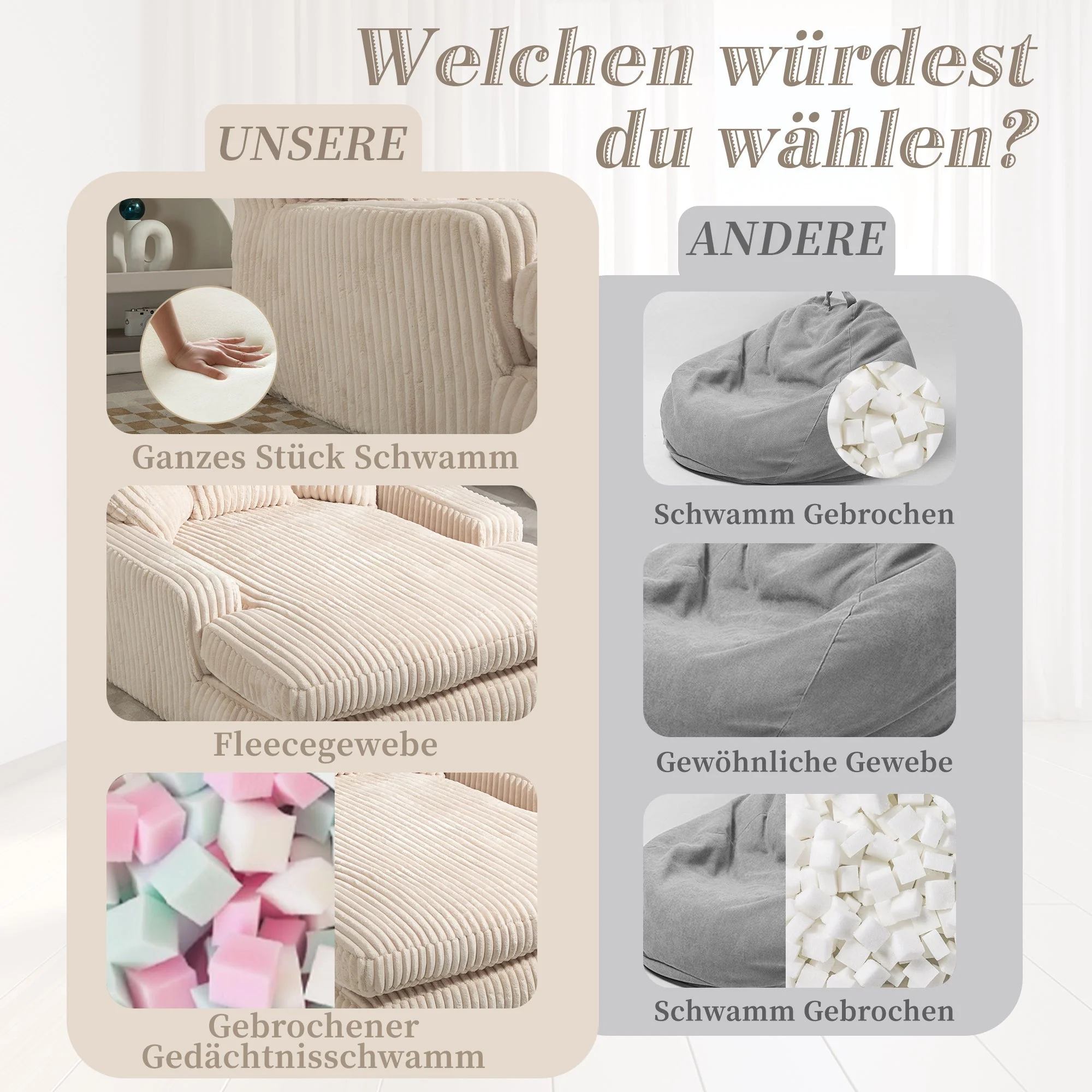 Cloud Couch Sleeper Sofa, Single-Seat Floor, 3 Cushions, Corduroy Beige - Image 3