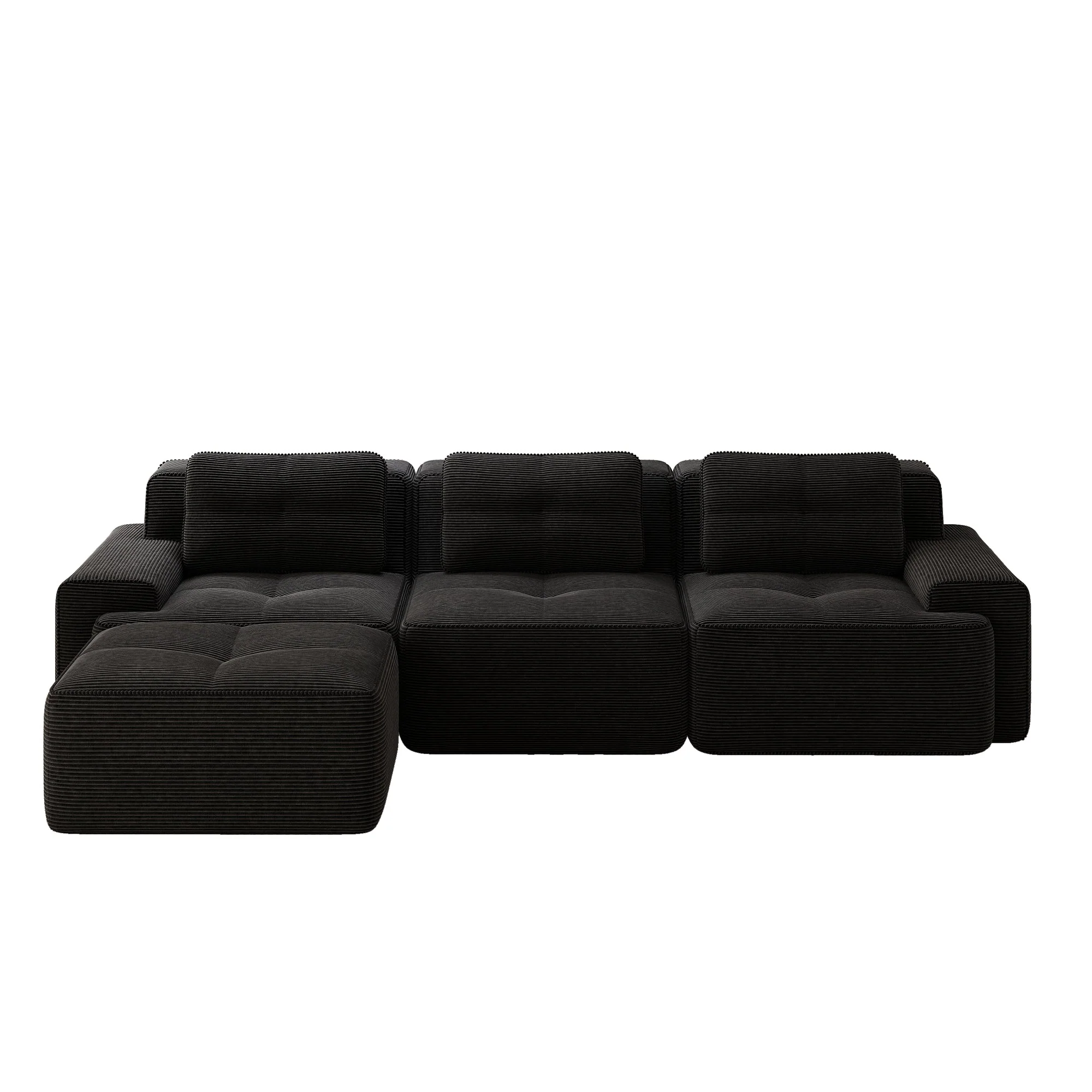 Cloud Modular Sofa L-shaped 3-Seater Ottoman Corduroy Black - Image 5