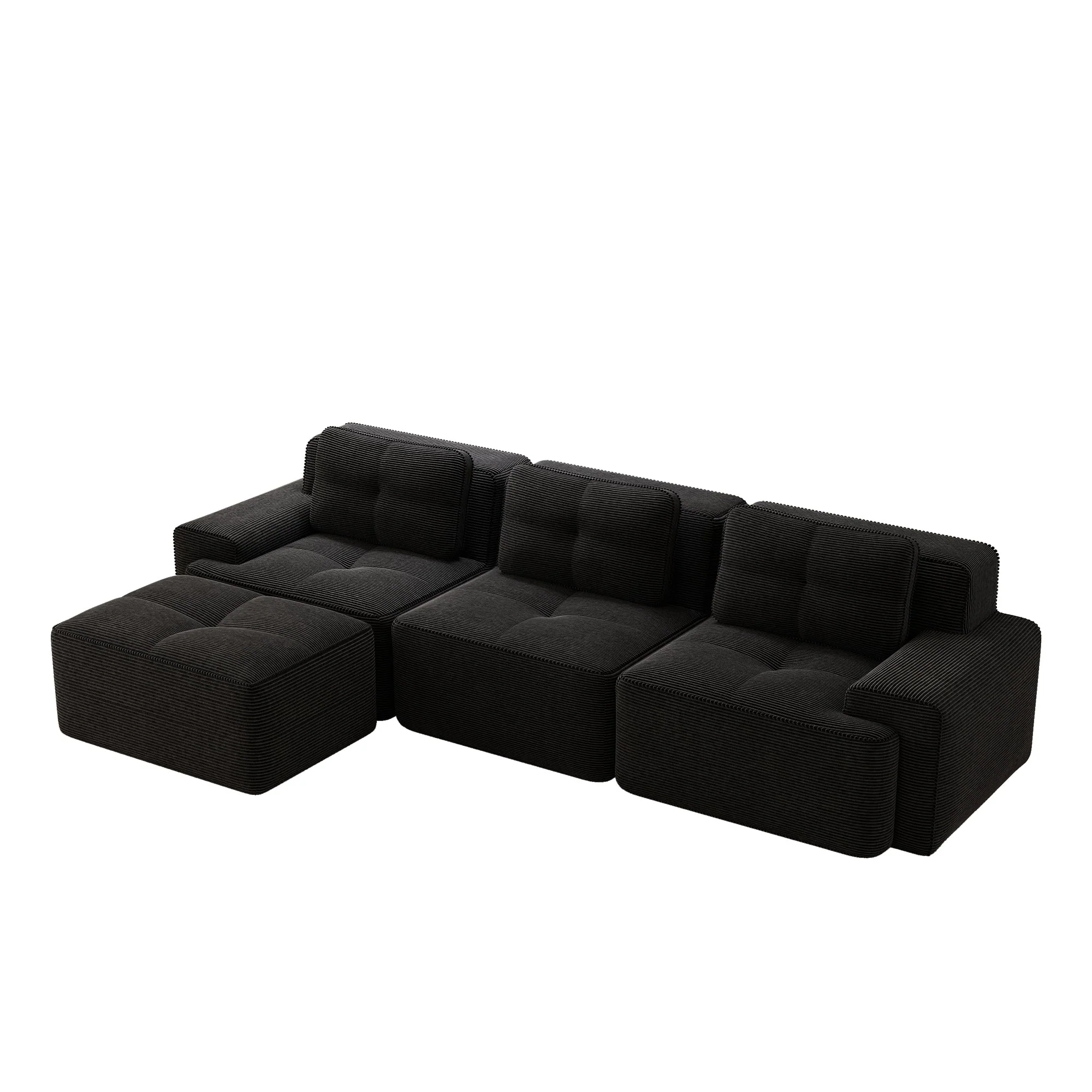 Cloud Modular Sofa L-shaped 3-Seater Ottoman Corduroy Black - Image 6