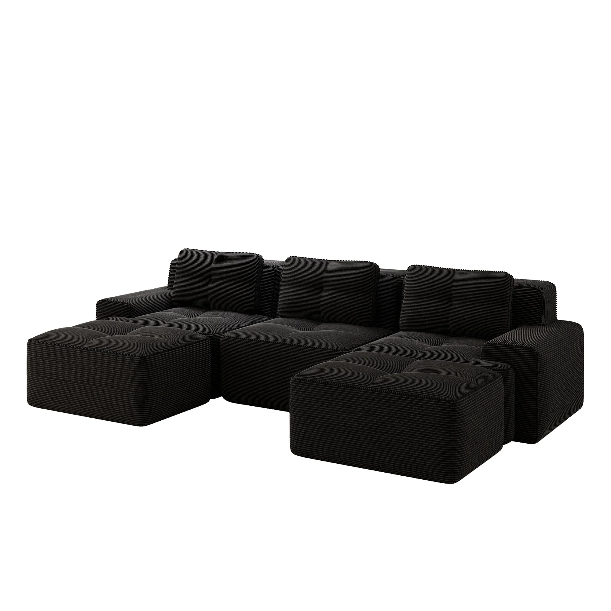 Cloud Modular Sofa U-shaped 3-Seater with Ottoman Corduroy Black - Image 4
