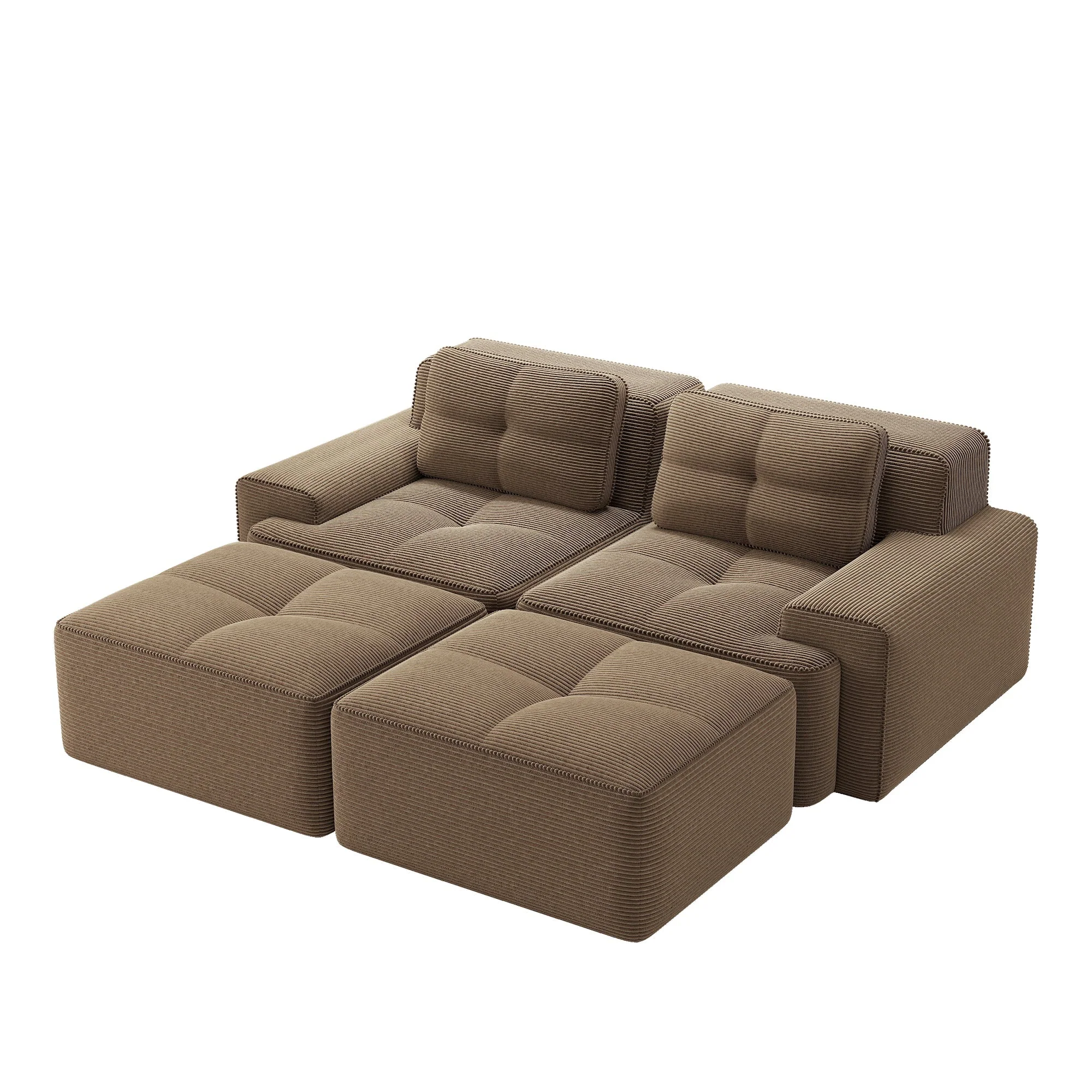 Cloud Modular Sofa U-Shaped Ottoman 2-Seater Deep Seat - Corduroy Brown - Image 5