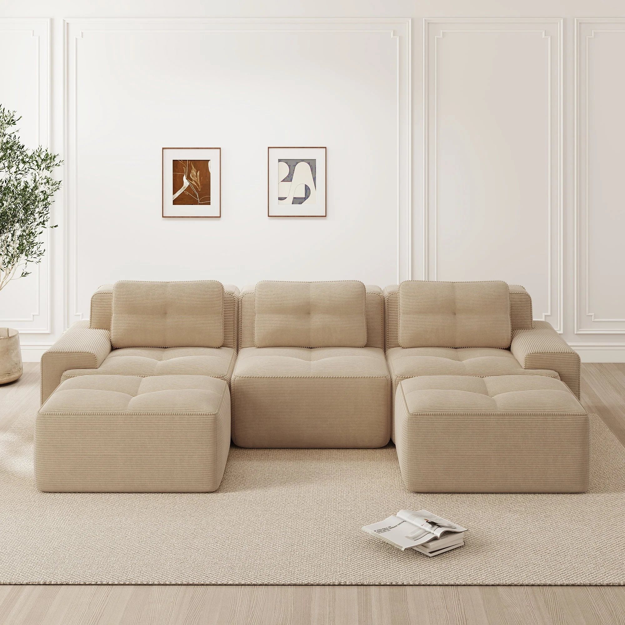 Cloud Modular Sofa U-shaped Ottoman 3-Seater - Corduroy Beige - Image 2