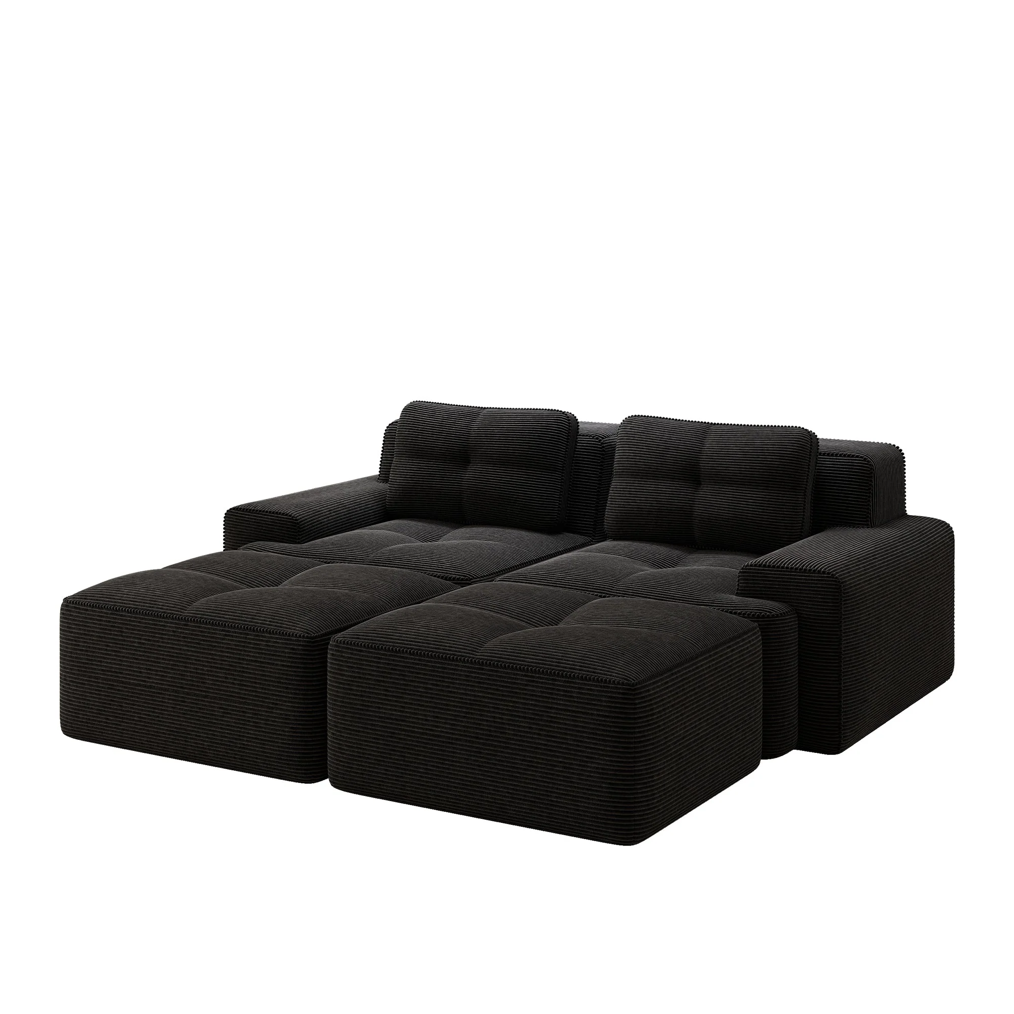 Cloud Modular Sofa U-shaped Ottoman Deep Seat - Corduroy Black - Image 4