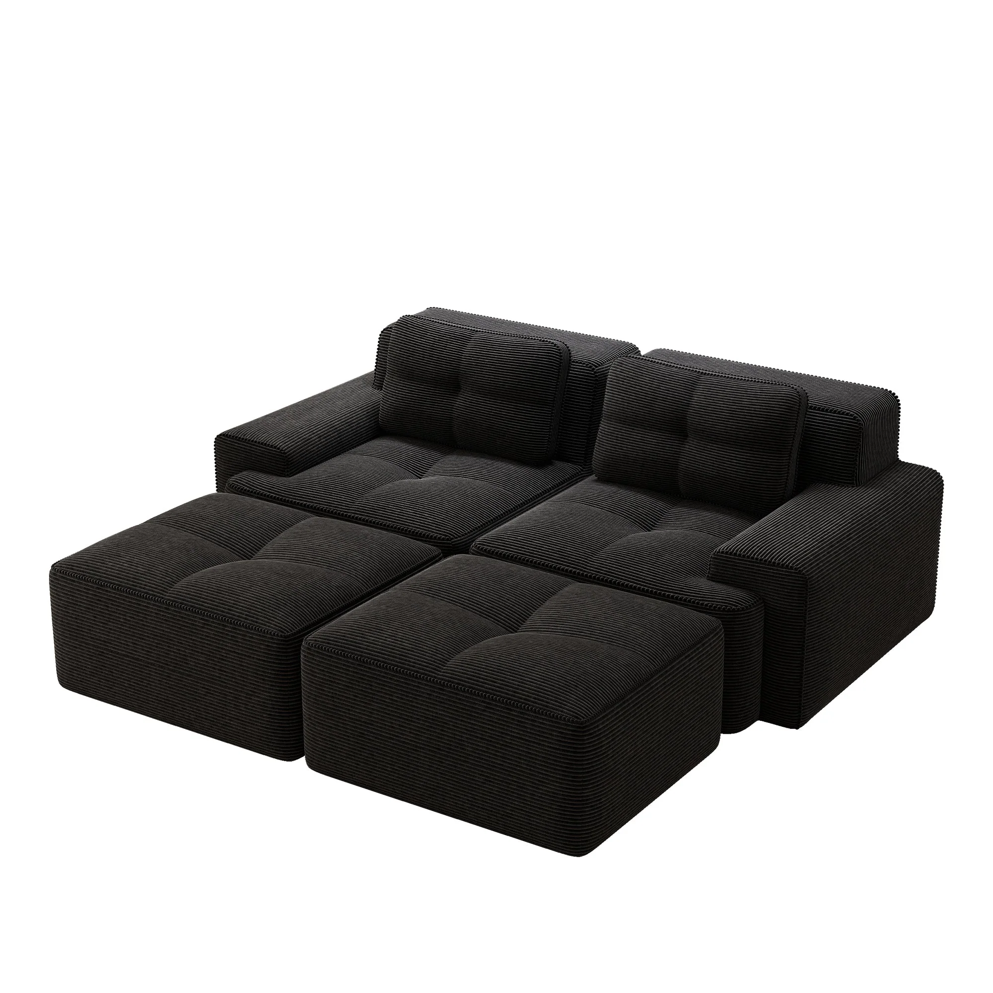 Cloud Modular Sofa U-shaped Ottoman Deep Seat - Corduroy Black - Image 6