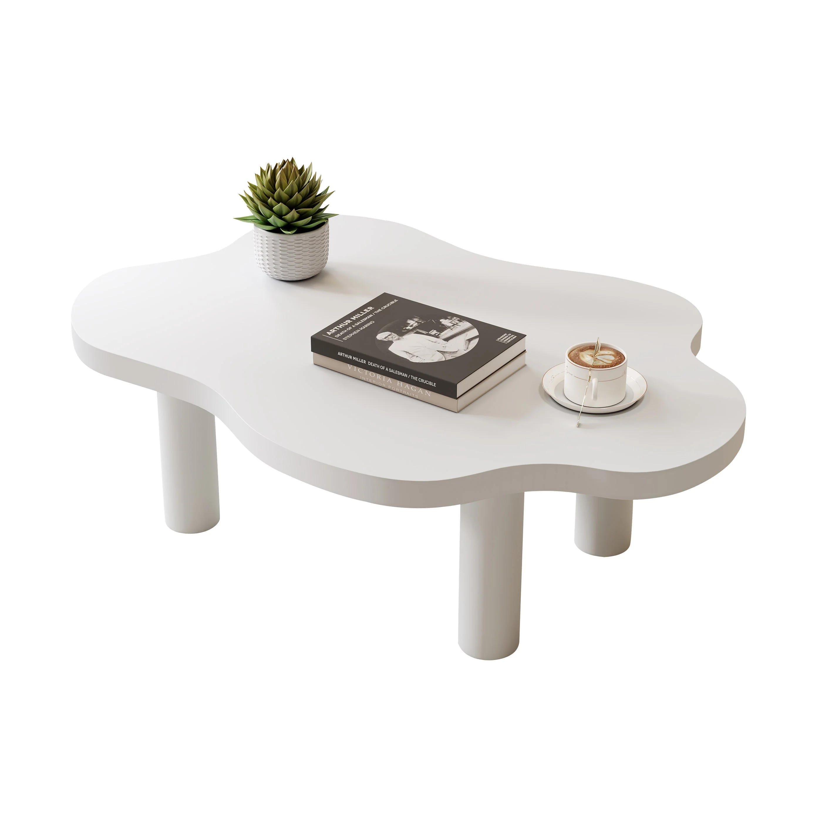 Cloud Shaped Coffee Table, Irregular Round Corner End Table, Modern White Tea Table with 4 Legs - Image 2