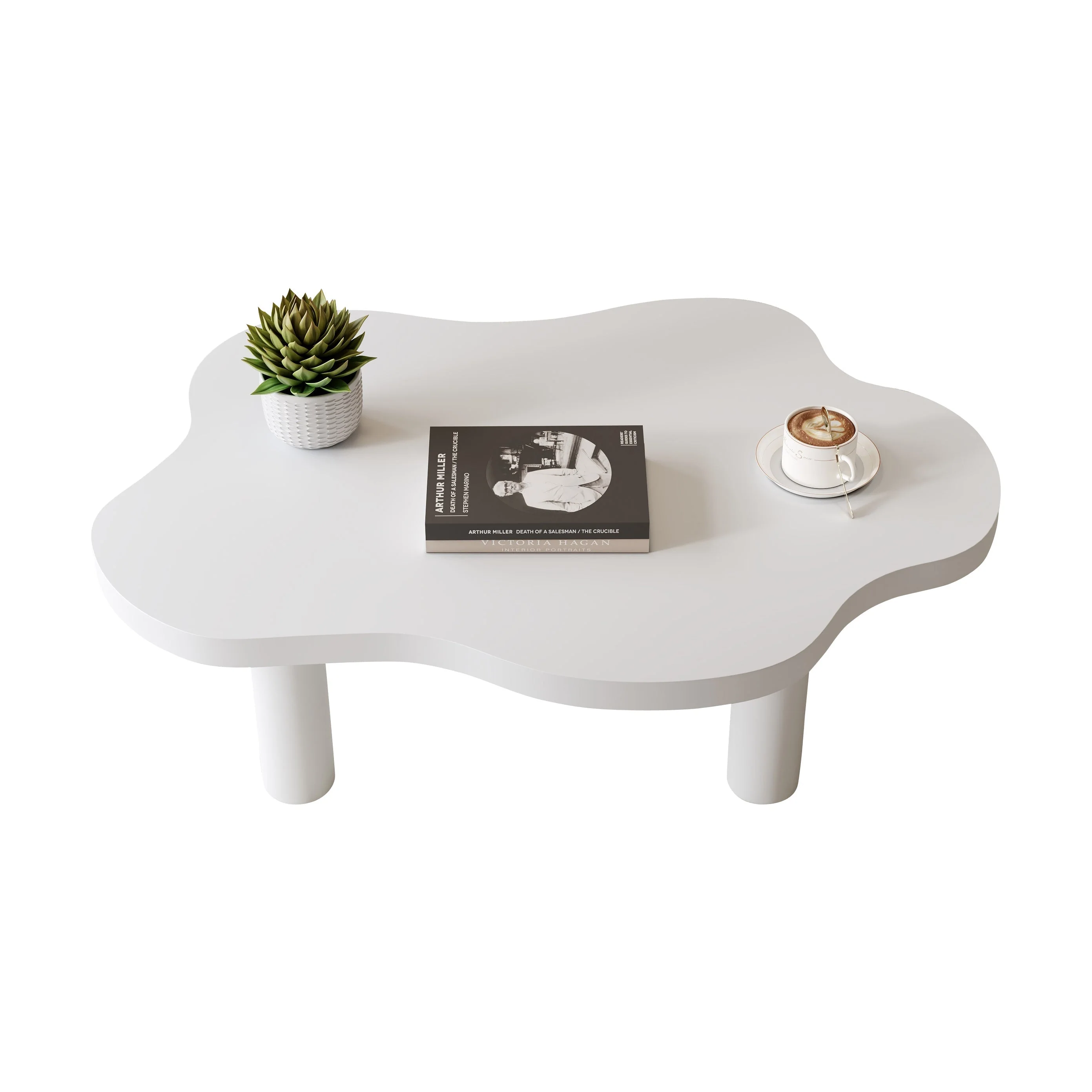Cloud Shaped Coffee Table, Irregular Round Corner End Table, Modern White Tea Table with 4 Legs - Image 3