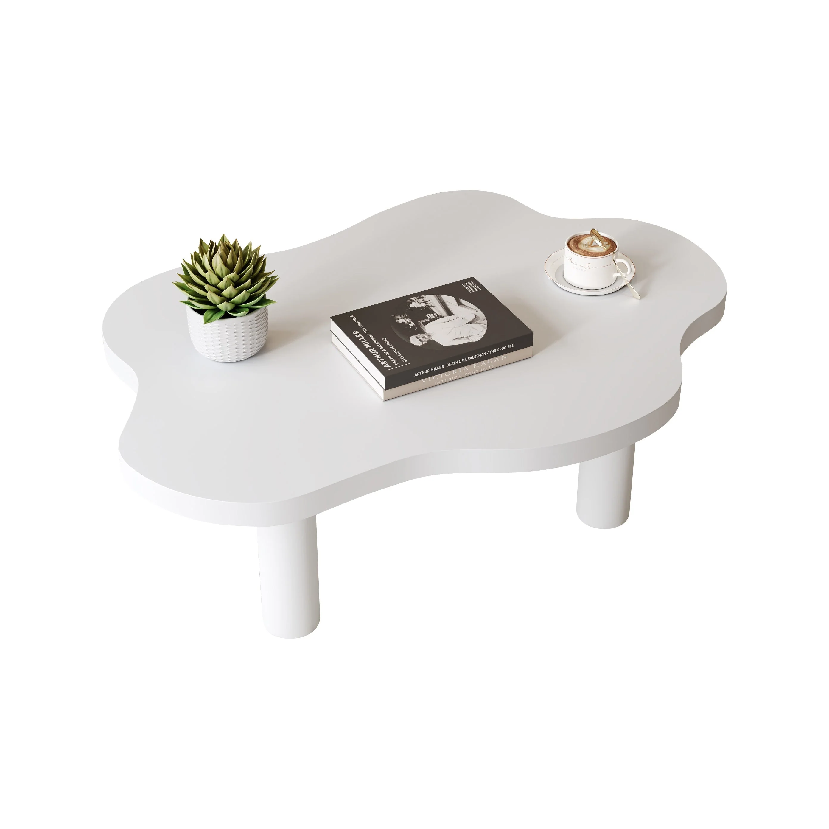 Cloud Shaped Coffee Table, Irregular Round Corner End Table, Modern White Tea Table with 4 Legs - Image 4