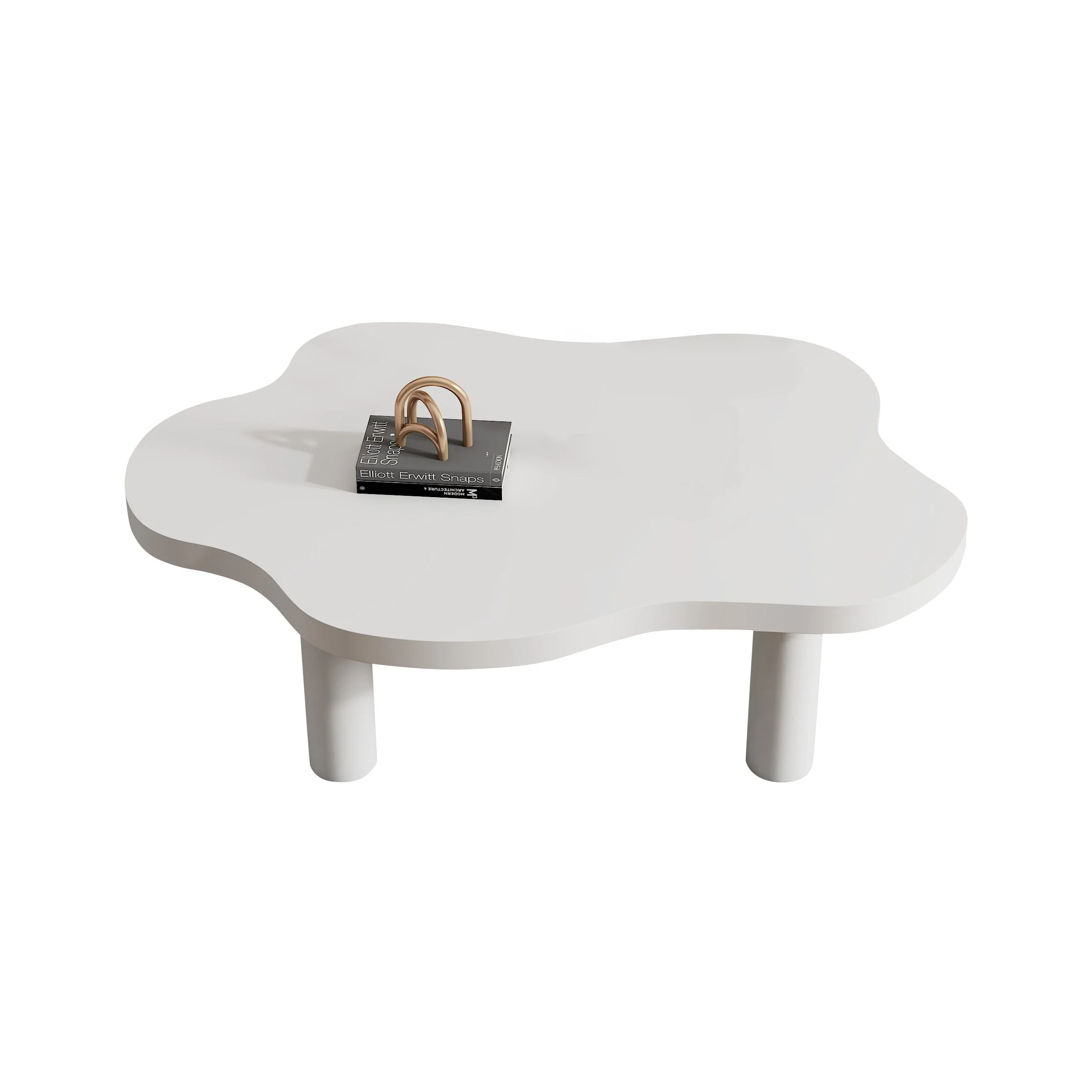 Cloud Shaped Coffee Table, Irregular Round Corner End Table, Modern White Tea Table with 4 Legs - Image 5