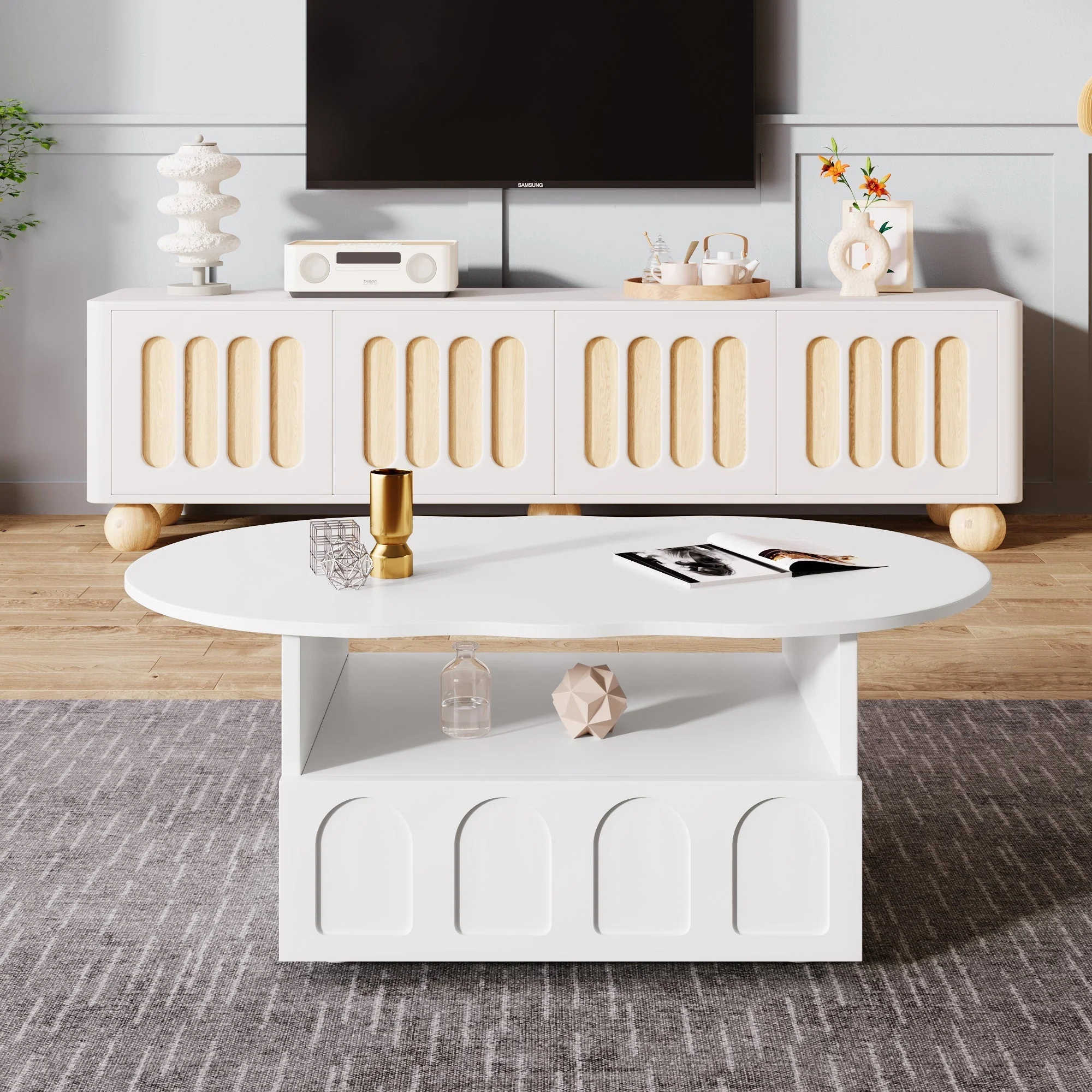 Cloud-Shaped Coffee Table with Drawer and Storage Compartments - Image 4