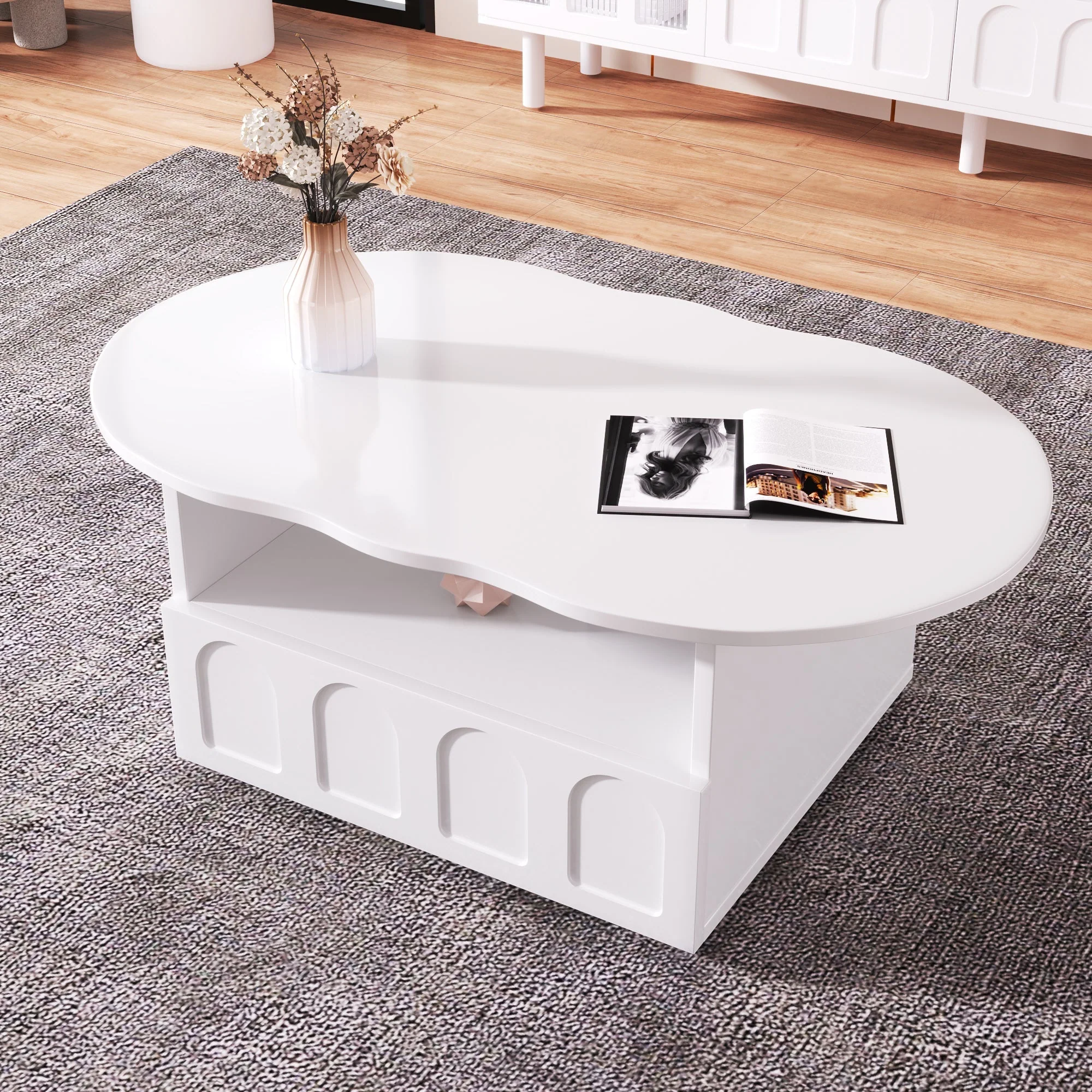 Cloud-Shaped Coffee Table with Drawer and Storage Compartments - Image 5