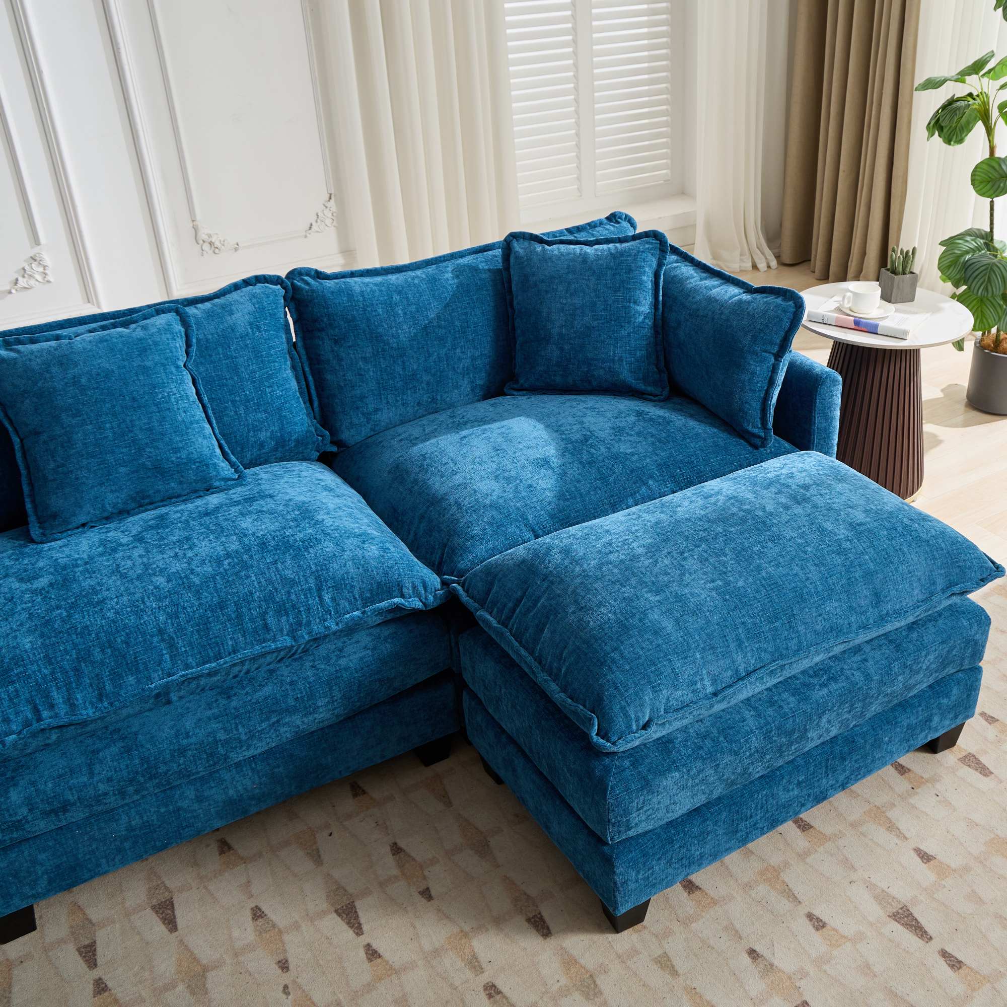 Cloud Sofa 3 Seats Modern Sectional Couch with Double Layer Upholstered Cushion, Blue Chenille Fabric - Image 10