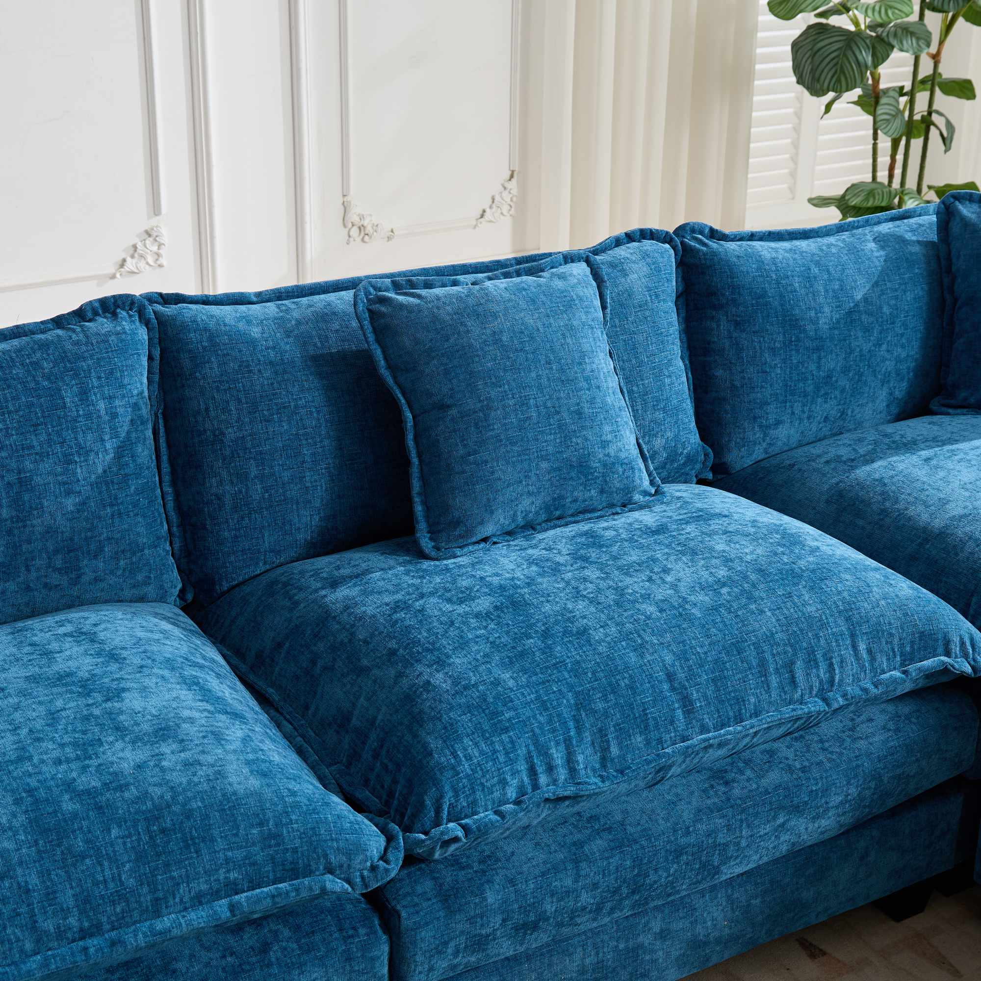 Cloud Sofa 3 Seats Modern Sectional Couch with Double Layer Upholstered Cushion, Blue Chenille Fabric - Image 6