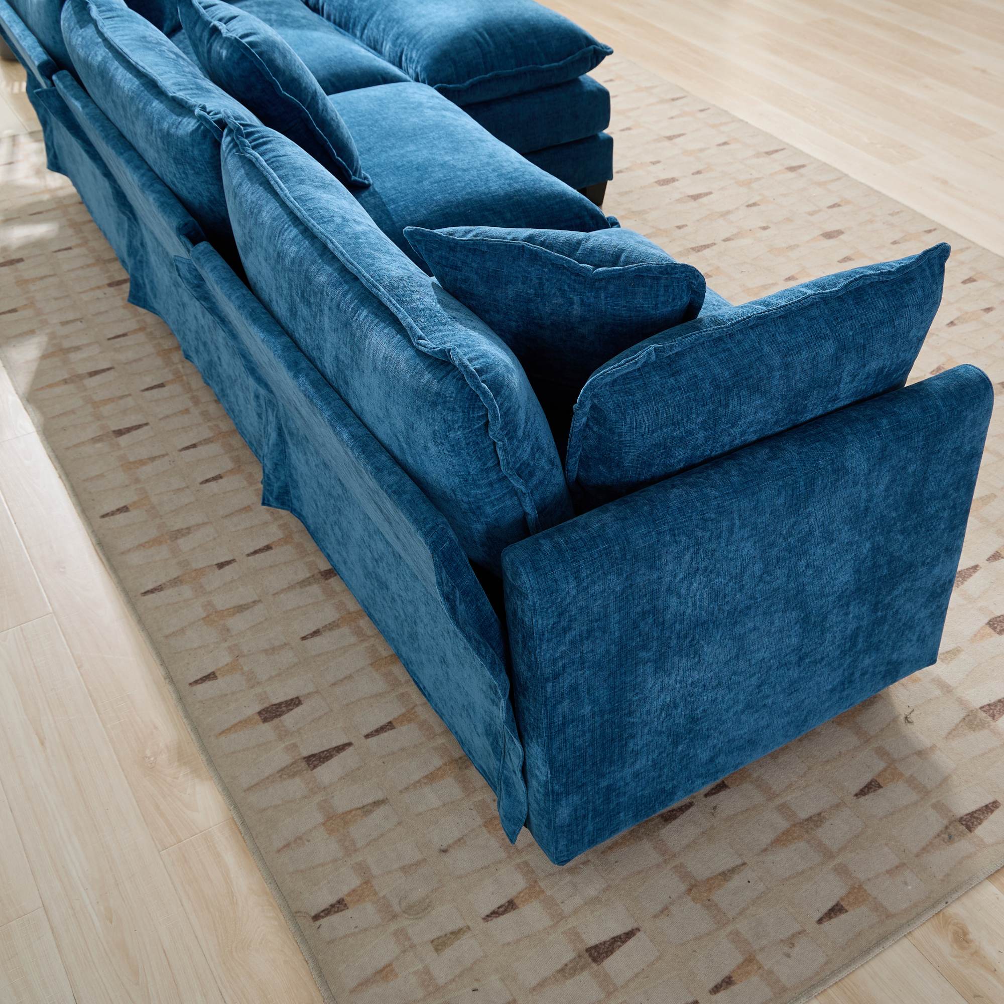 Cloud Sofa 3 Seats Modern Sectional Couch with Double Layer Upholstered Cushion, Blue Chenille Fabric - Image 7