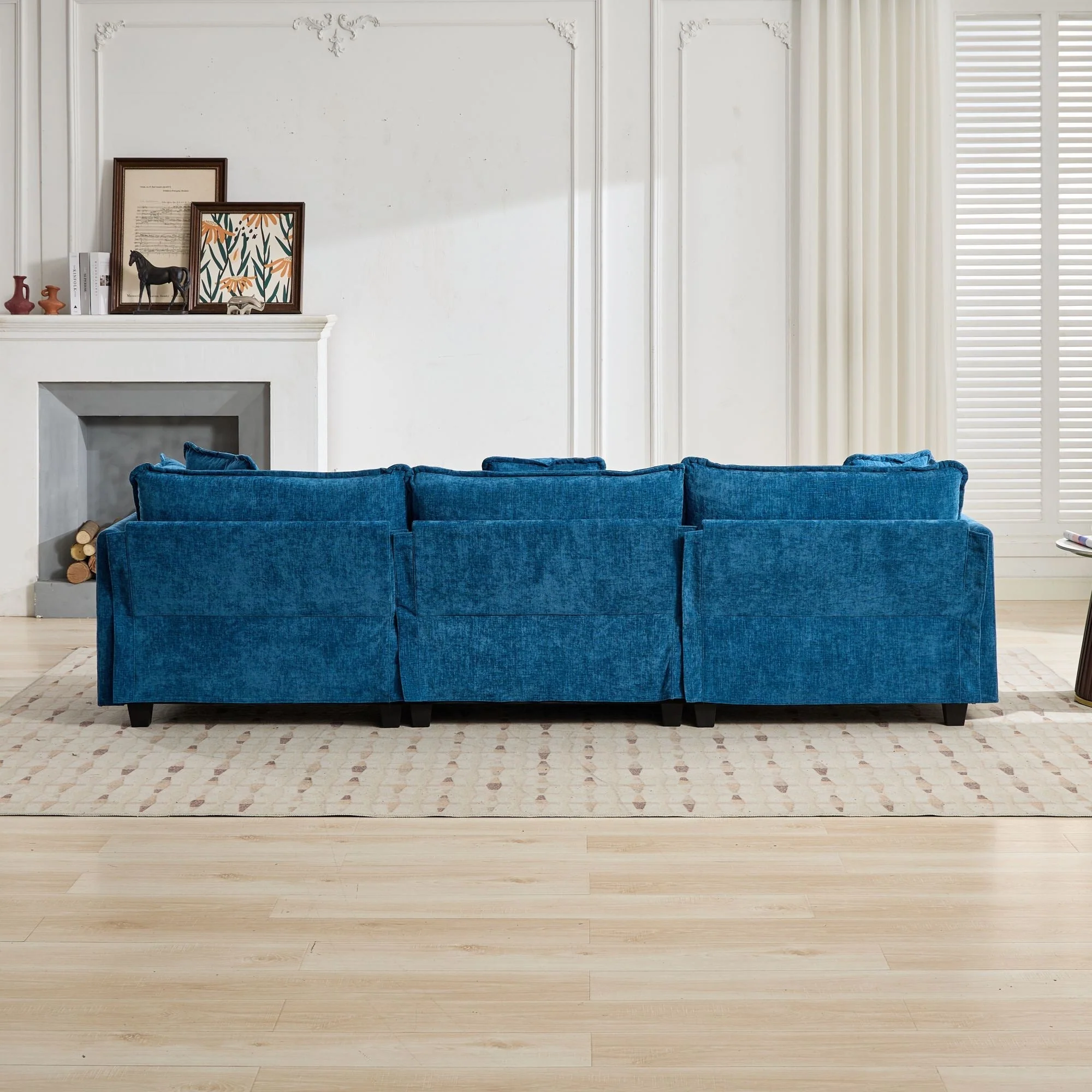 Cloud Sofa 3 Seats Modern Sectional Couch with Double Layer Upholstered Cushion, Blue Chenille Fabric - Image 8