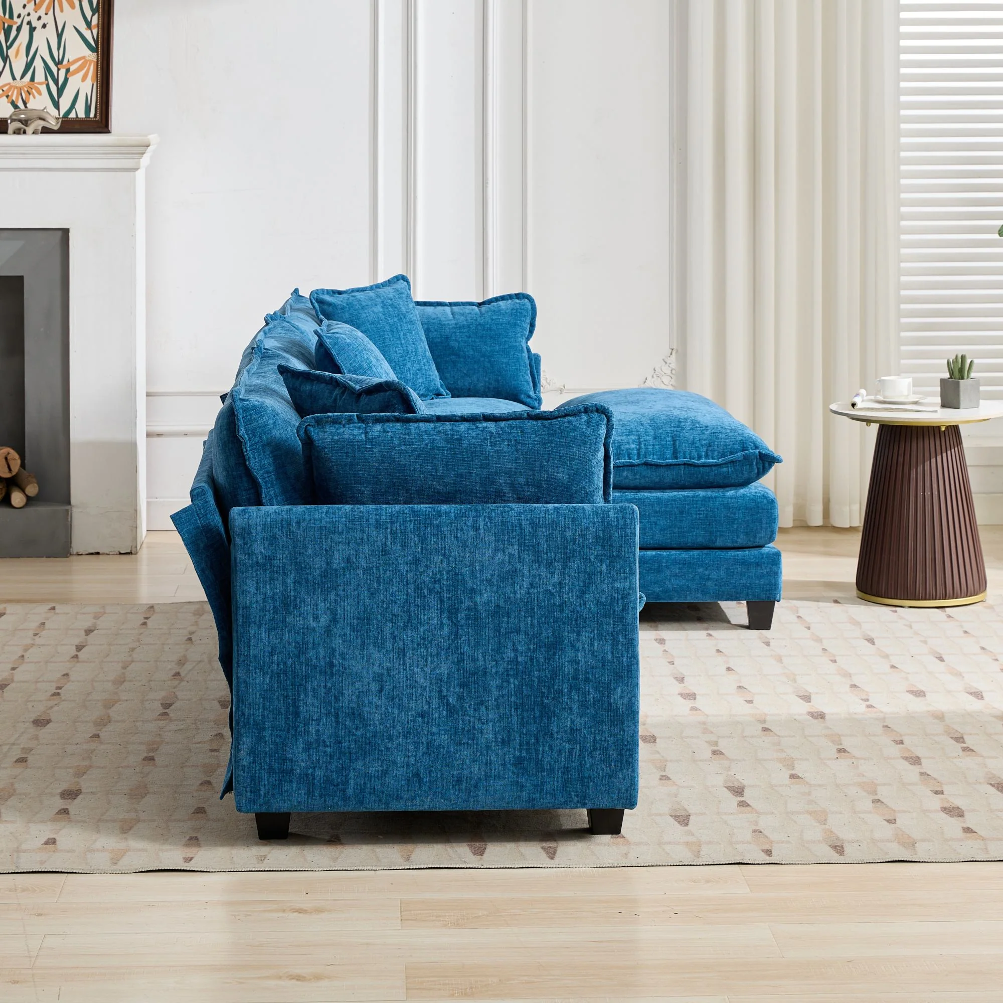 Cloud Sofa 3 Seats Modern Sectional Couch with Double Layer Upholstered Cushion, Blue Chenille Fabric - Image 9