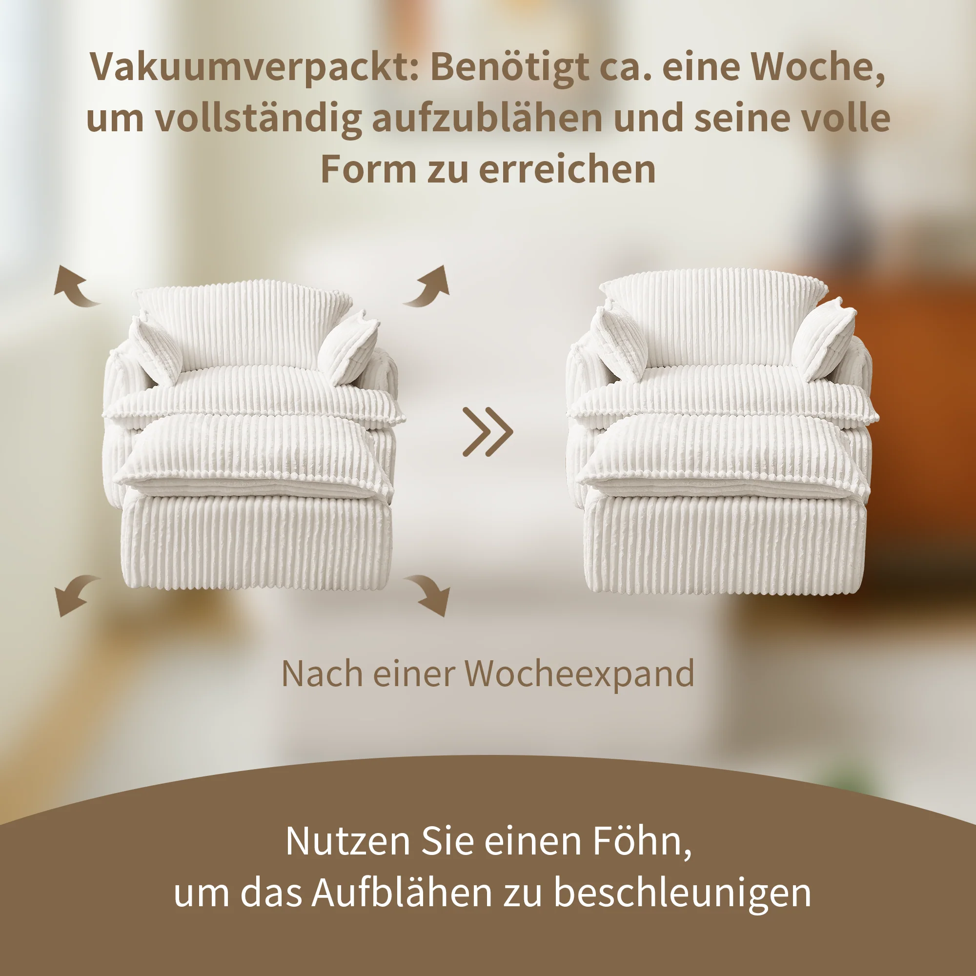 Cloud Sofa Armchair with Footstool, Compact Convertible Armchair for Small Spaces, Soft Corduroy Fabric - Image 6