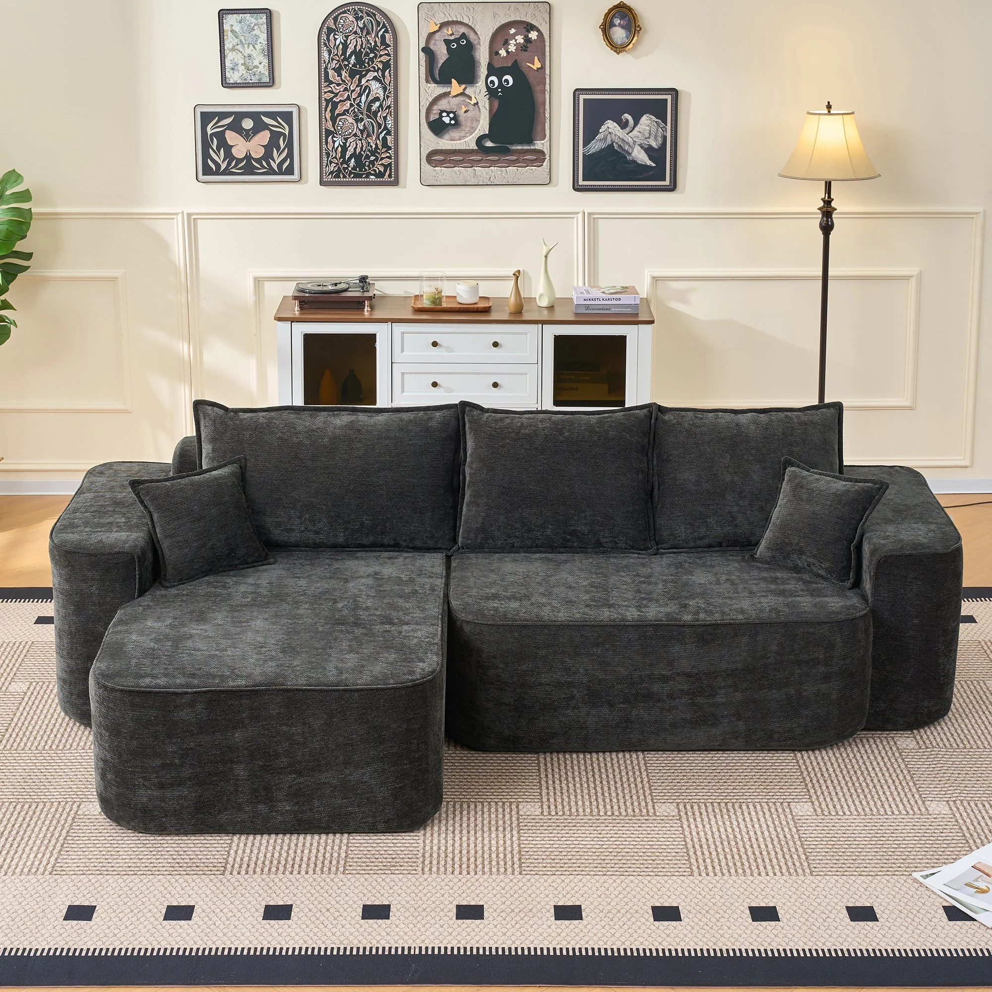 Cloud Sofa L-Shaped Corner Sofa with Chaise Longue and XXL Deep Seat, Black Chenille - Image 3