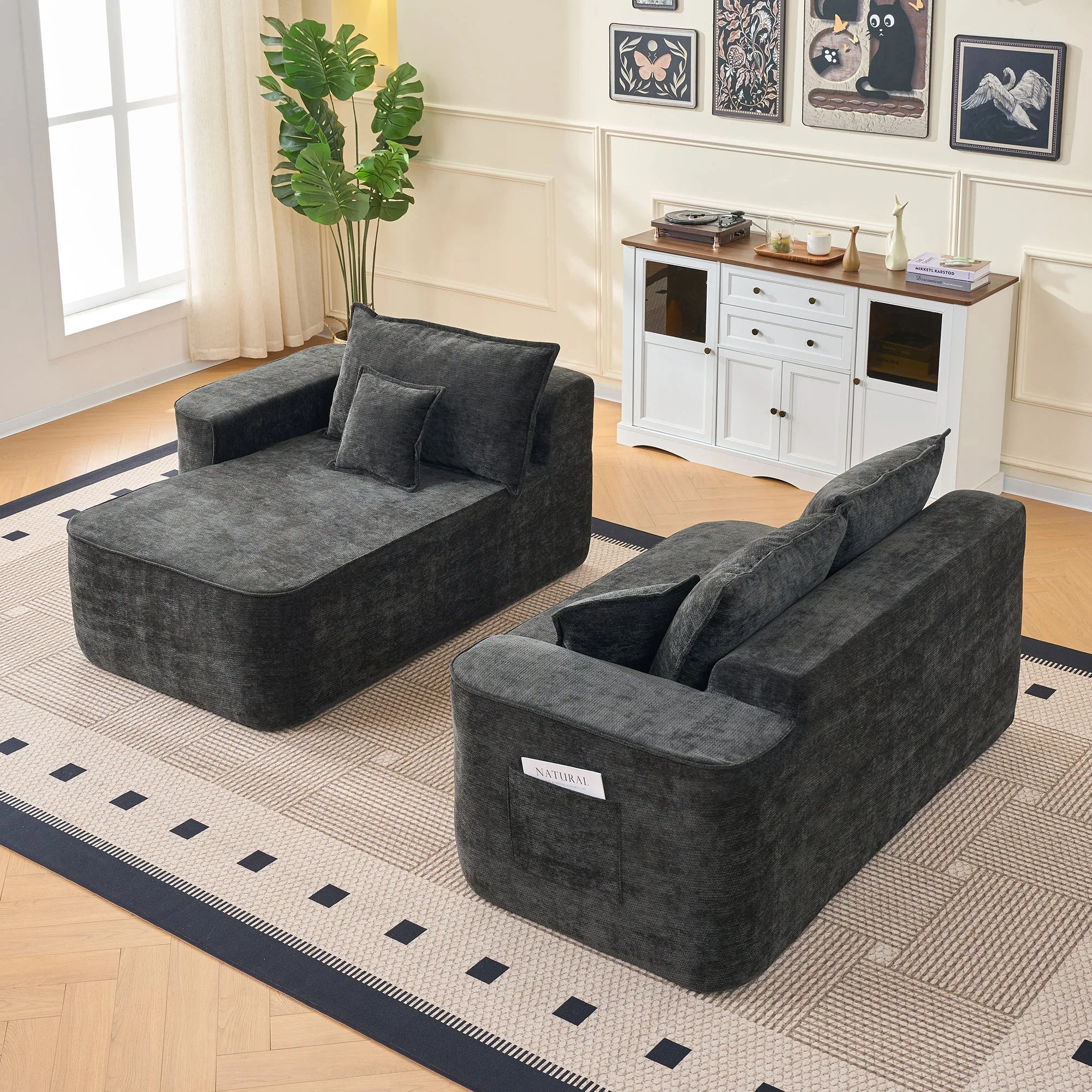 Cloud Sofa L-Shaped Corner Sofa with Chaise Longue and XXL Deep Seat, Black Chenille - Image 4
