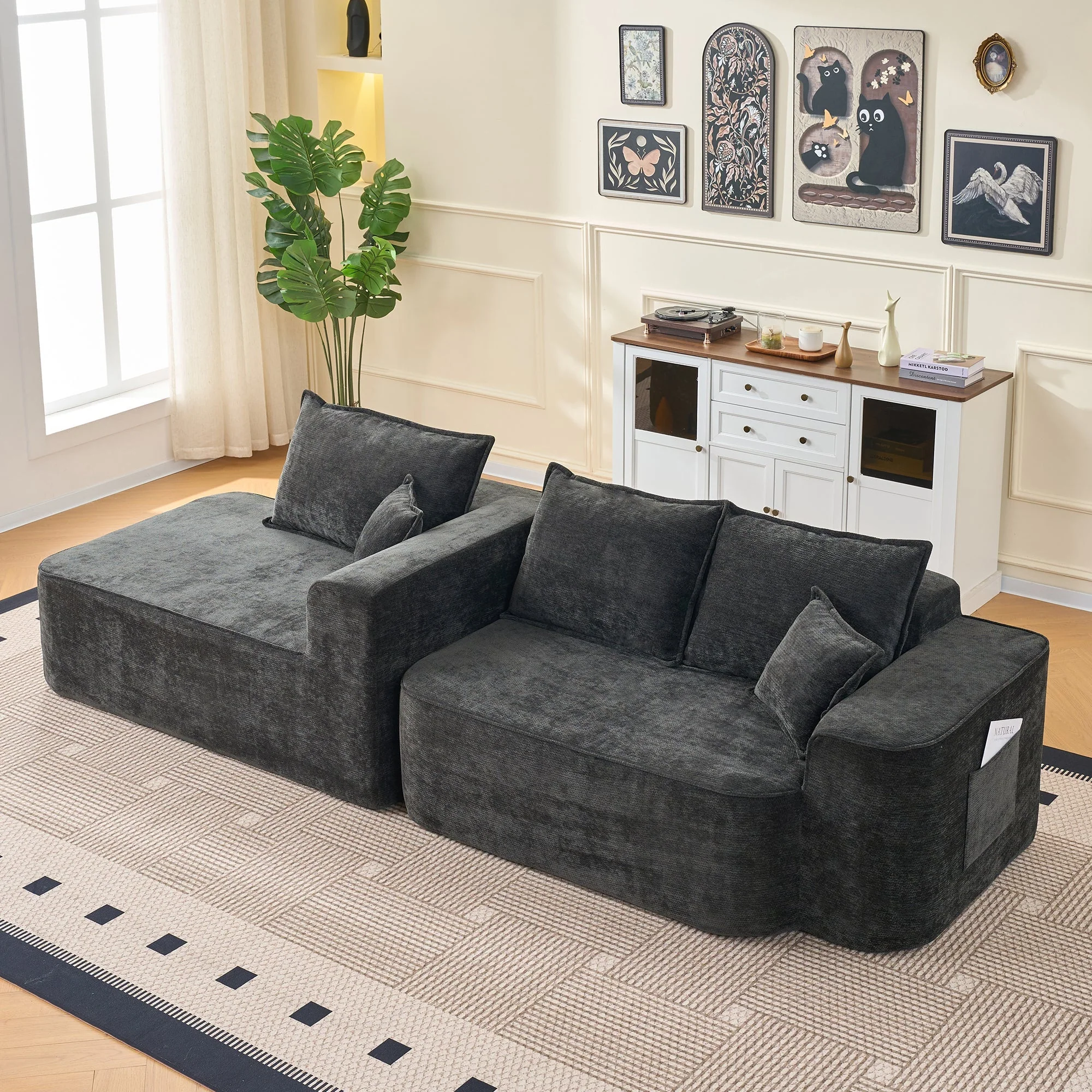 Cloud Sofa L-Shaped Corner Sofa with Chaise Longue and XXL Deep Seat, Black Chenille - Image 5