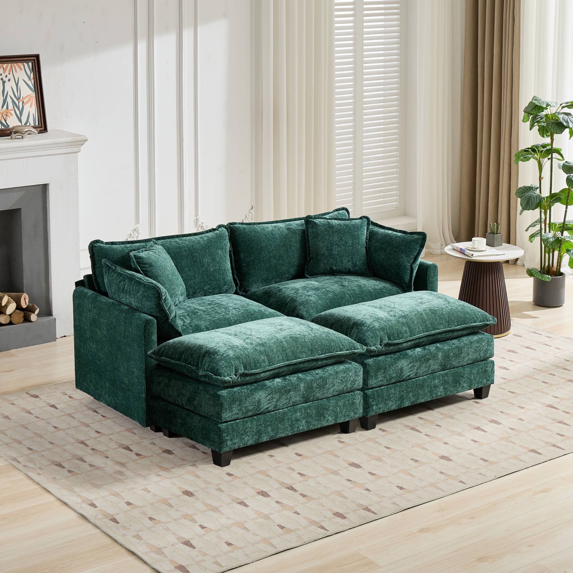 Cloud Sofa Loveseat, Modern Sectional Couch with Double Layer Upholstered Cushion, Green Chenille Fabric - Image 10