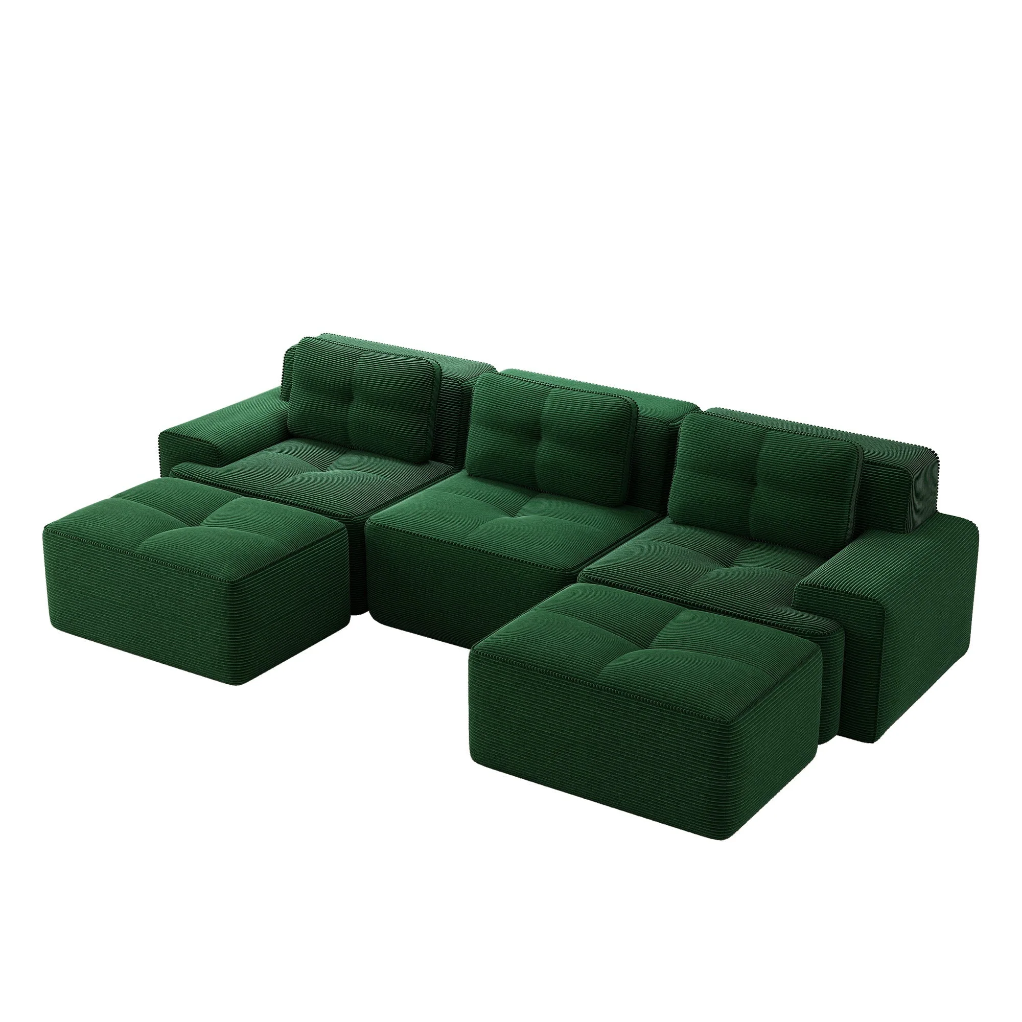 Cloud Sofa Modular U-shaped 3-Seater Ottoman - Corduroy Green - Image 5