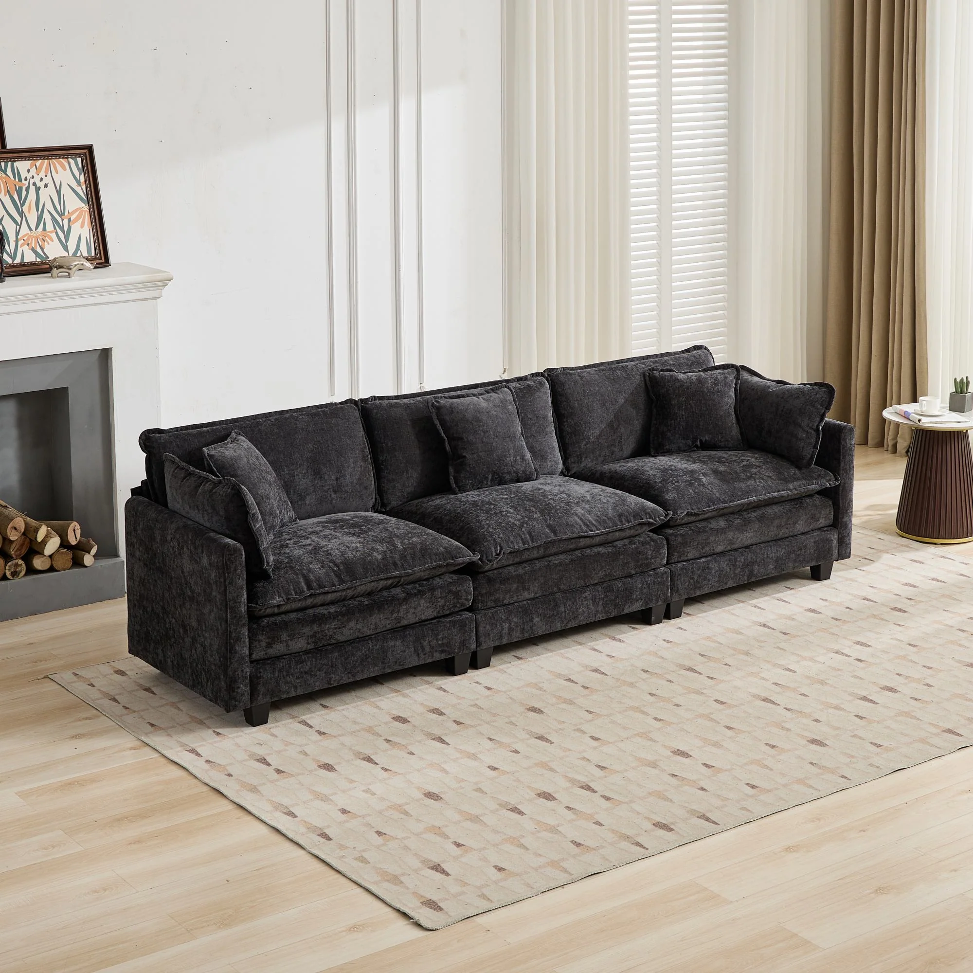 Cloud Sofa One-Seat Modern Sectional Double Layer Cushion - Black Chenille - Image 4