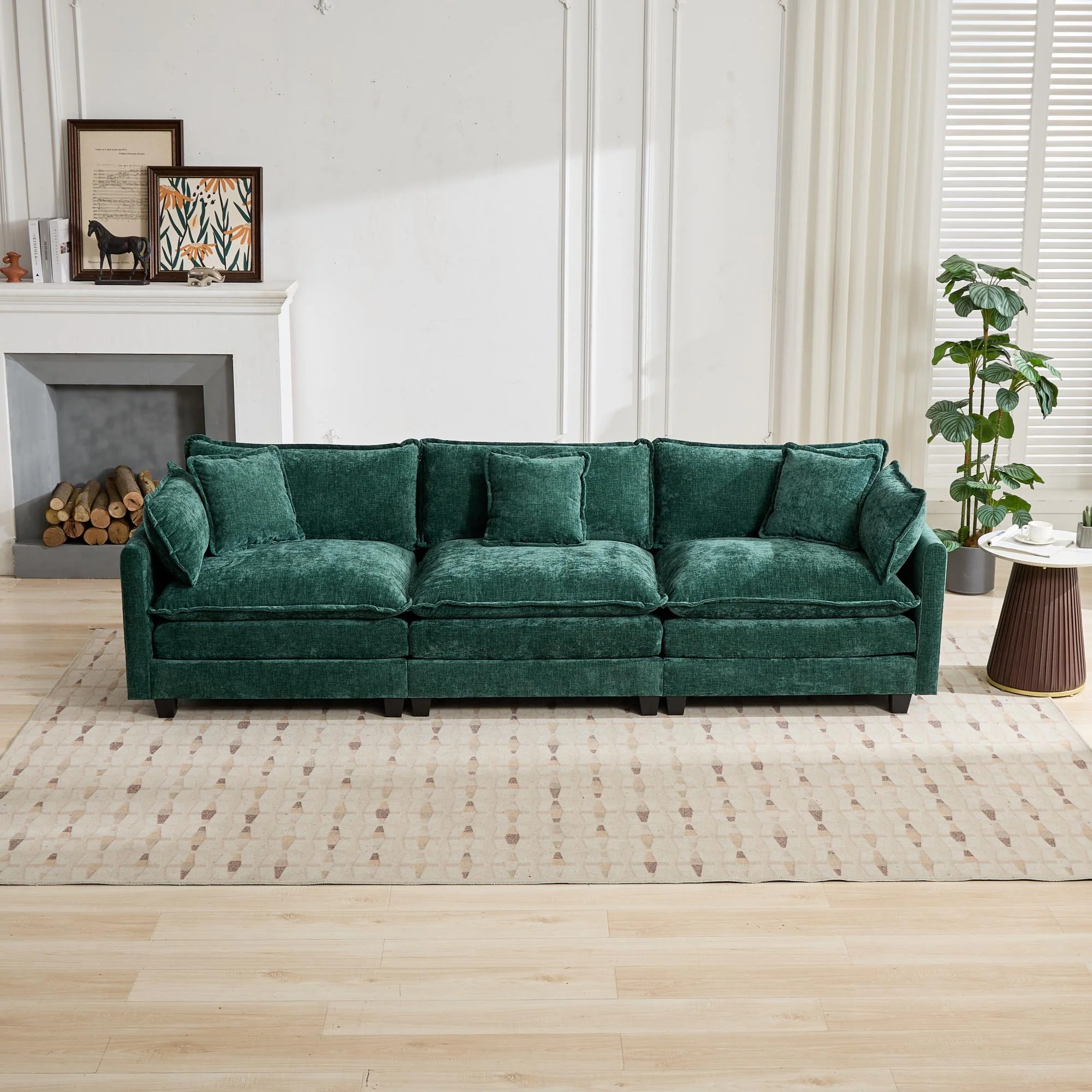 Cloud Sofa One Seat Modern Sectional Double Layer Upholstered Cushion - Chenille Green - Image 4