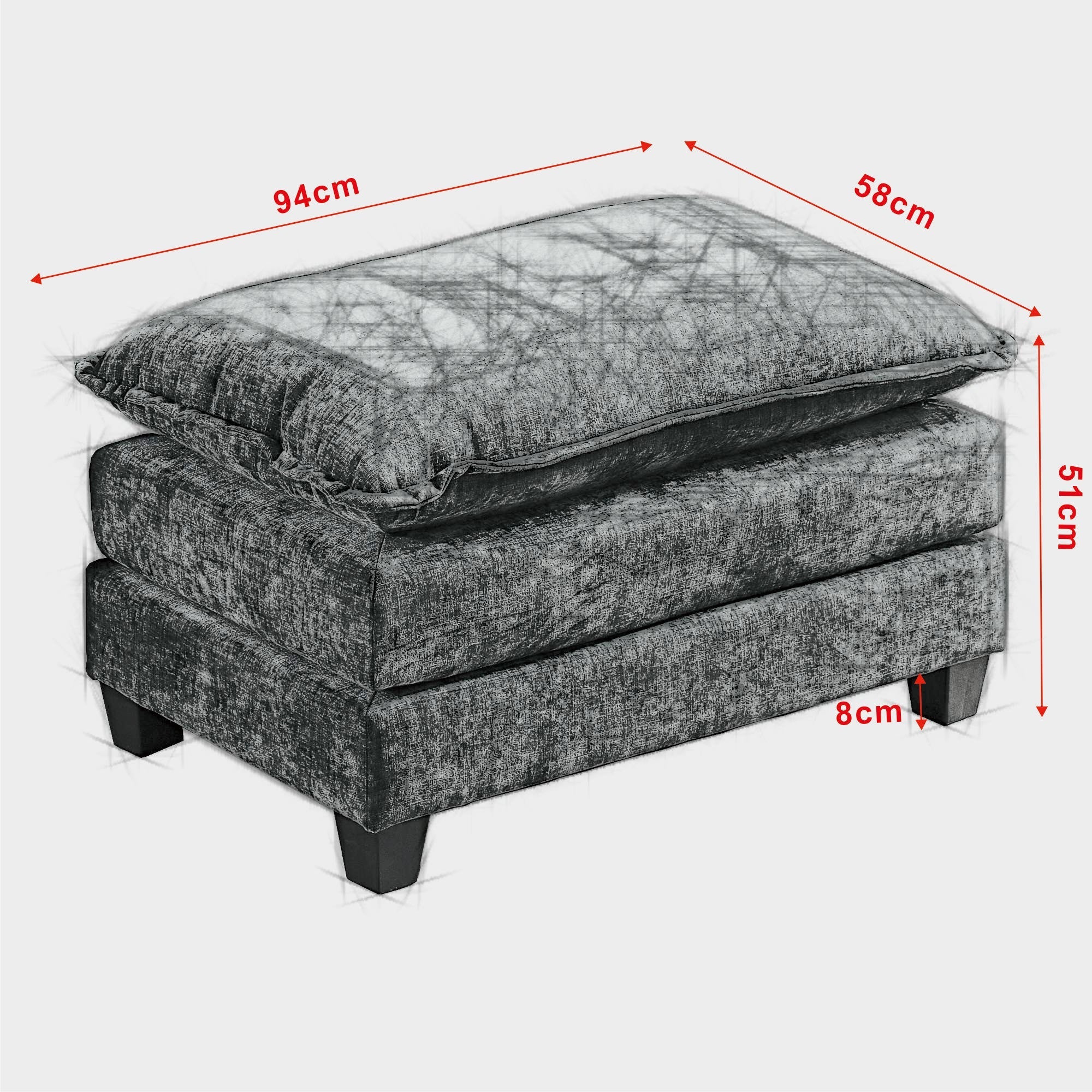 Cloud Sofa Ottoman - Modern Double Layer Upholstered Cushion - Chenille Blue - Image 3