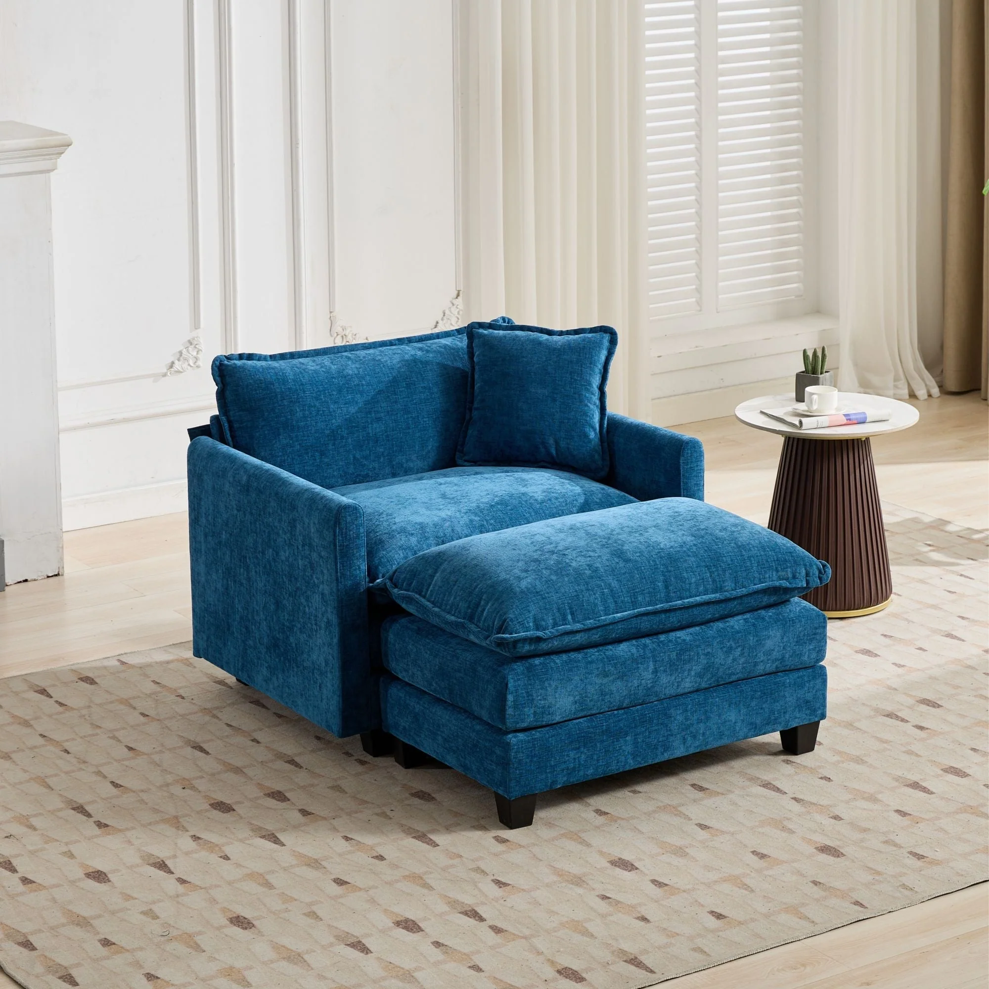 Cloud Sofa Ottoman - Modern Double Layer Upholstered Cushion - Chenille Blue - Image 4