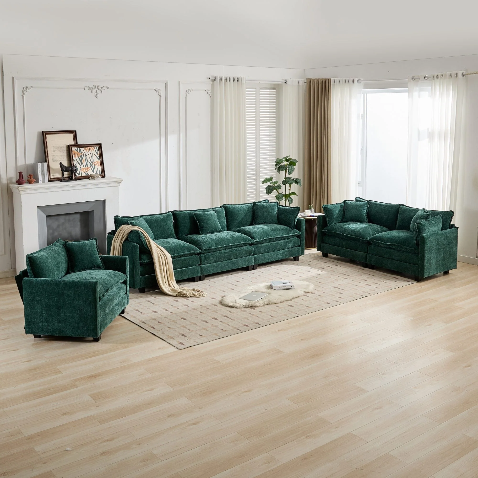 Cloud Sofa Single Seat Modern Sectional Upholstered - Green Chenille - Image 10