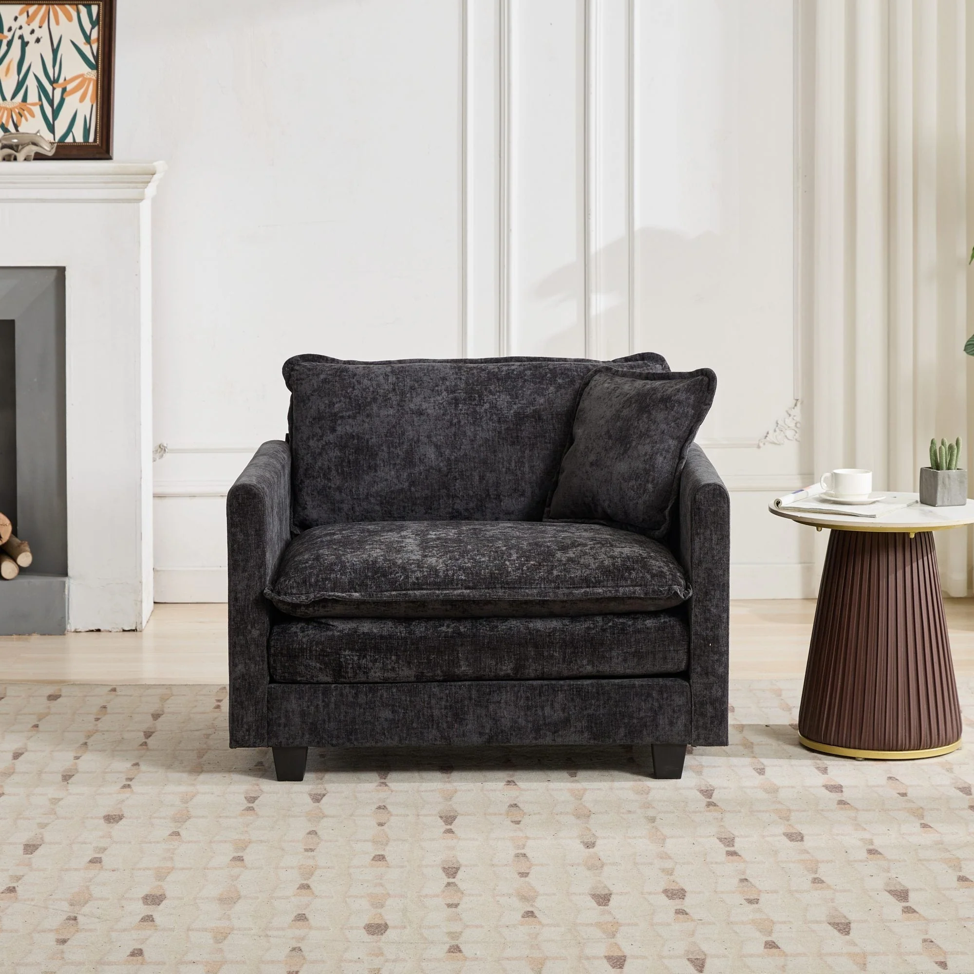 Cloud Sofa Single Seat Sectional Couch Comfy Upholstered - Chenille Black