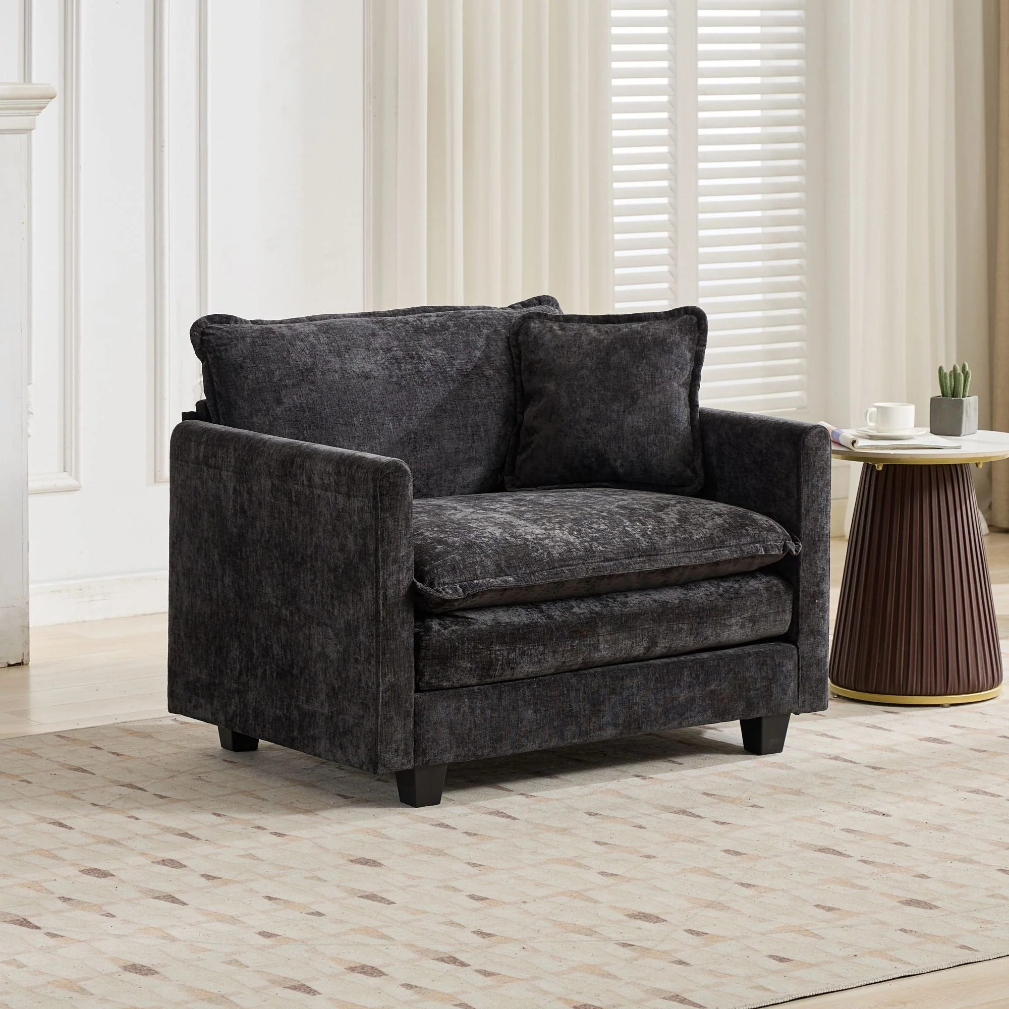 Cloud Sofa Single Seat Sectional Couch Comfy Upholstered - Chenille Black - Image 3