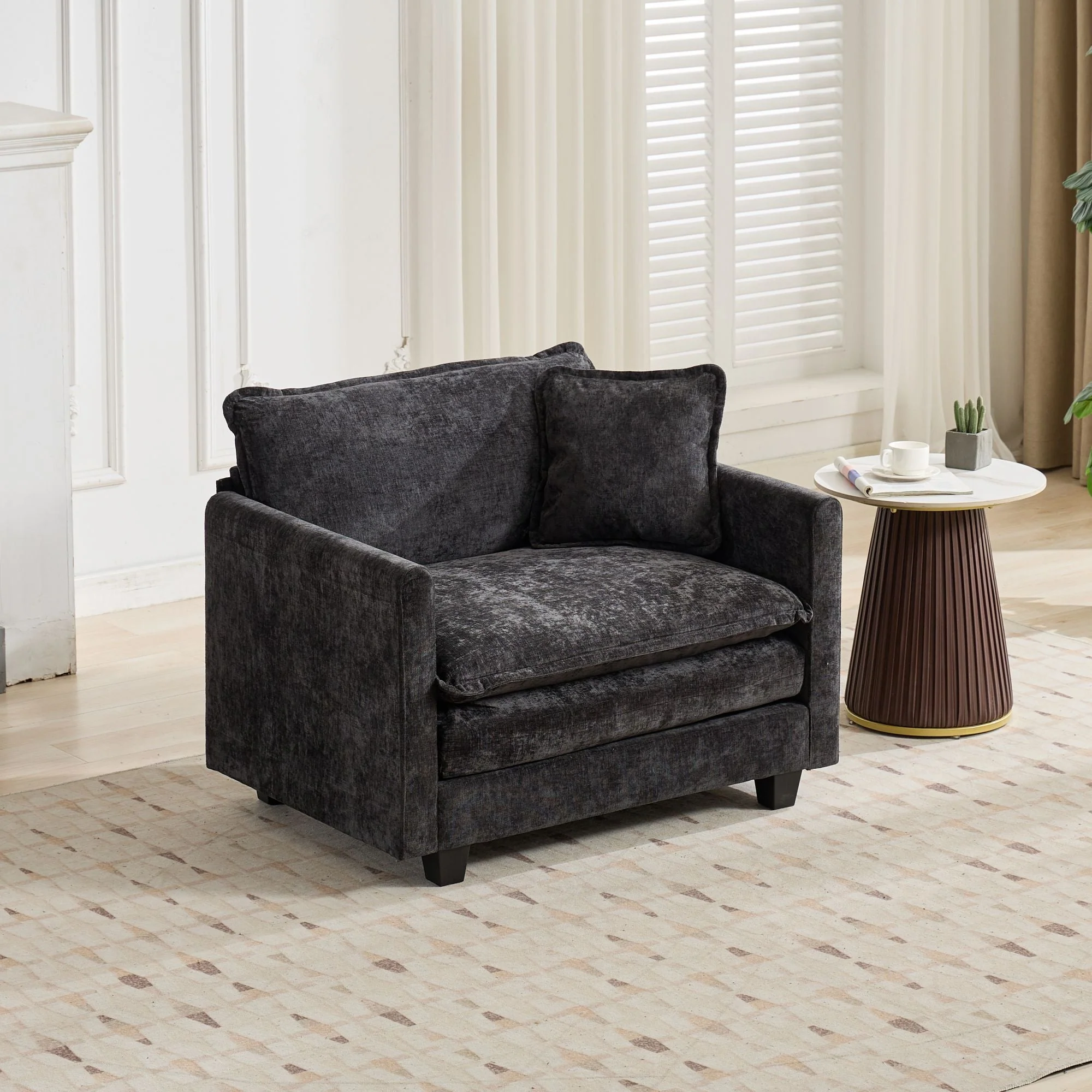 Cloud Sofa Single Seat Sectional Couch Comfy Upholstered - Chenille Black - Image 4