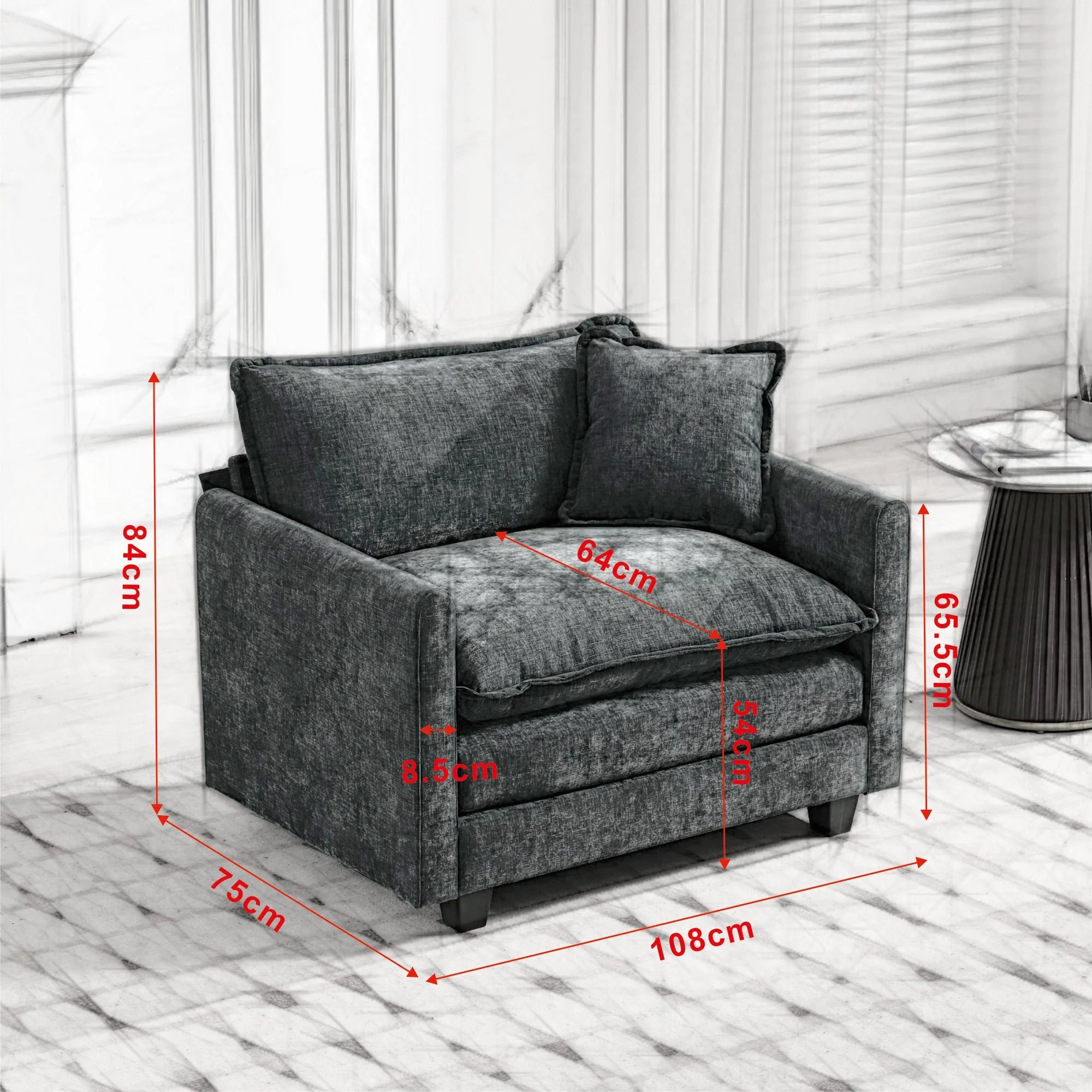 Cloud Sofa Single Seat Sectional Couch Comfy Upholstered - Chenille Black - Image 5