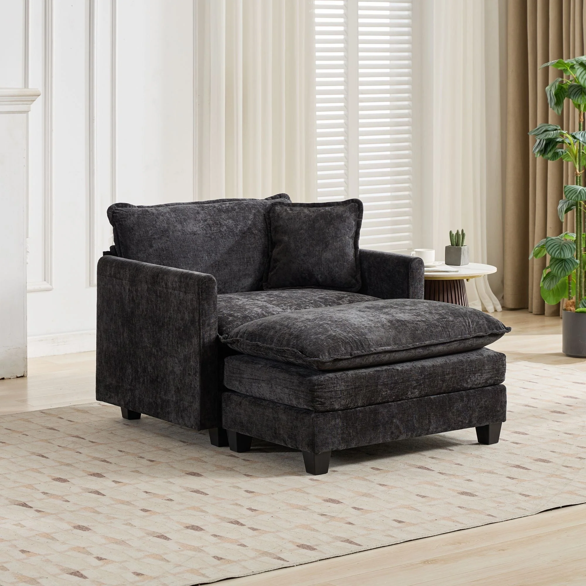 Cloud Sofa Single Seat Sectional Couch Comfy Upholstered - Chenille Black - Image 7