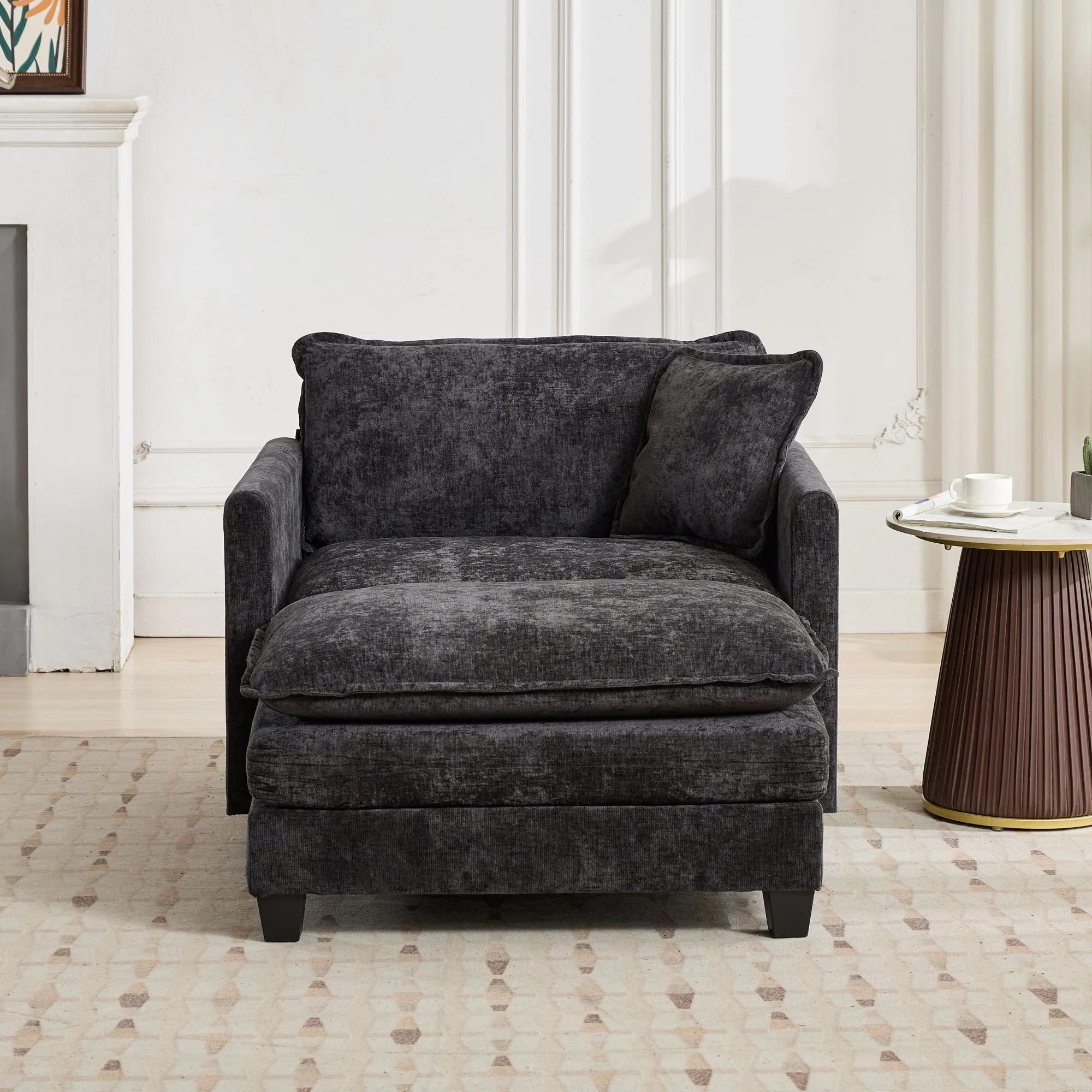 Cloud Sofa Single Seat Sectional Couch Comfy Upholstered - Chenille Black - Image 8