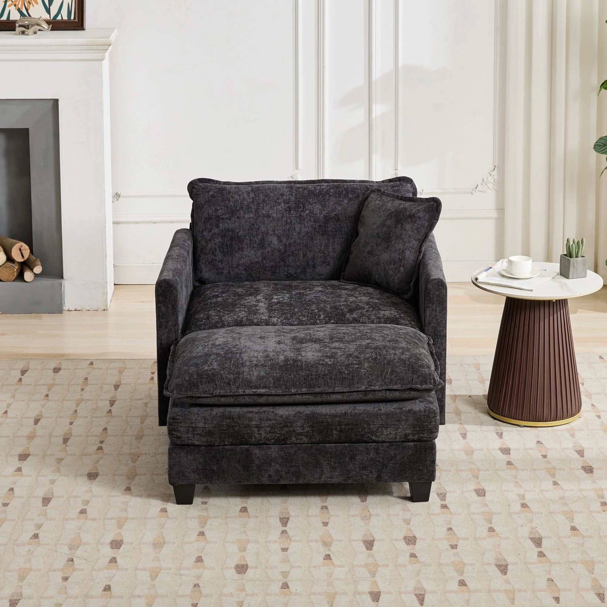 Cloud Sofa Single Seat Sectional Couch Comfy Upholstered - Chenille Black - Image 9