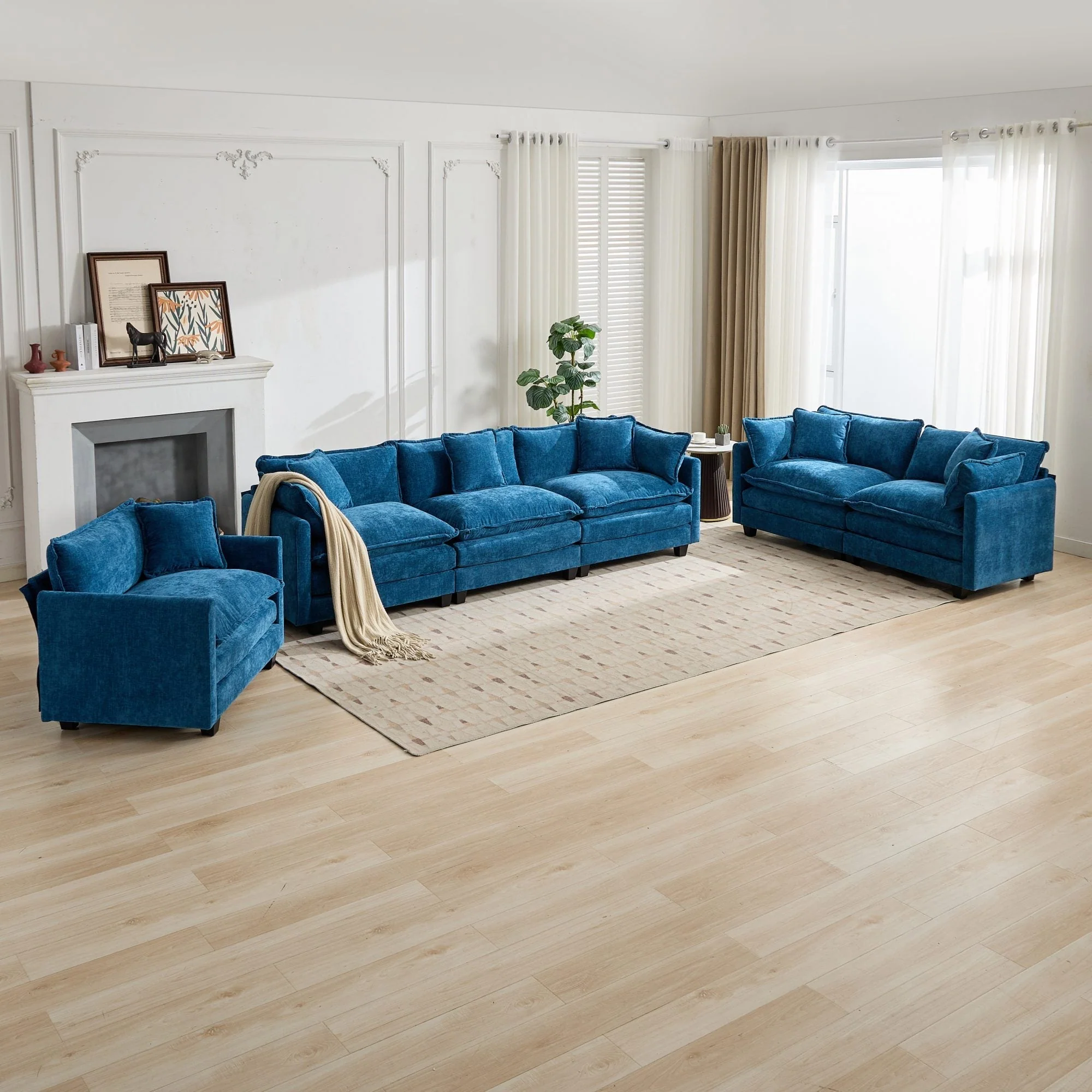Cloud Sofa Single Seat Sectional Upholstered Chenille - Blue - Image 10