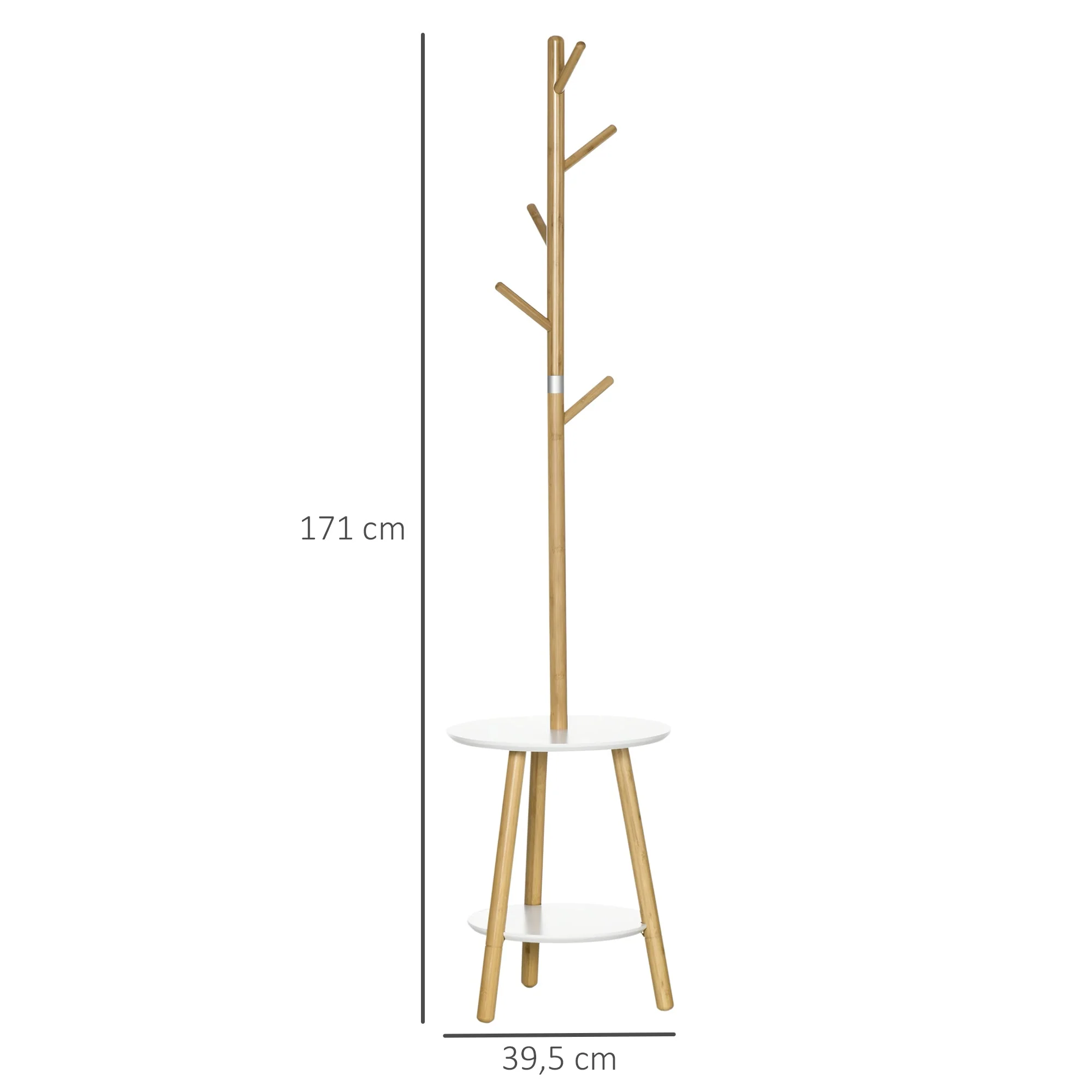 Coat Rack, 5 Hooks, Side Table, 171cm, Natural White - Image 3
